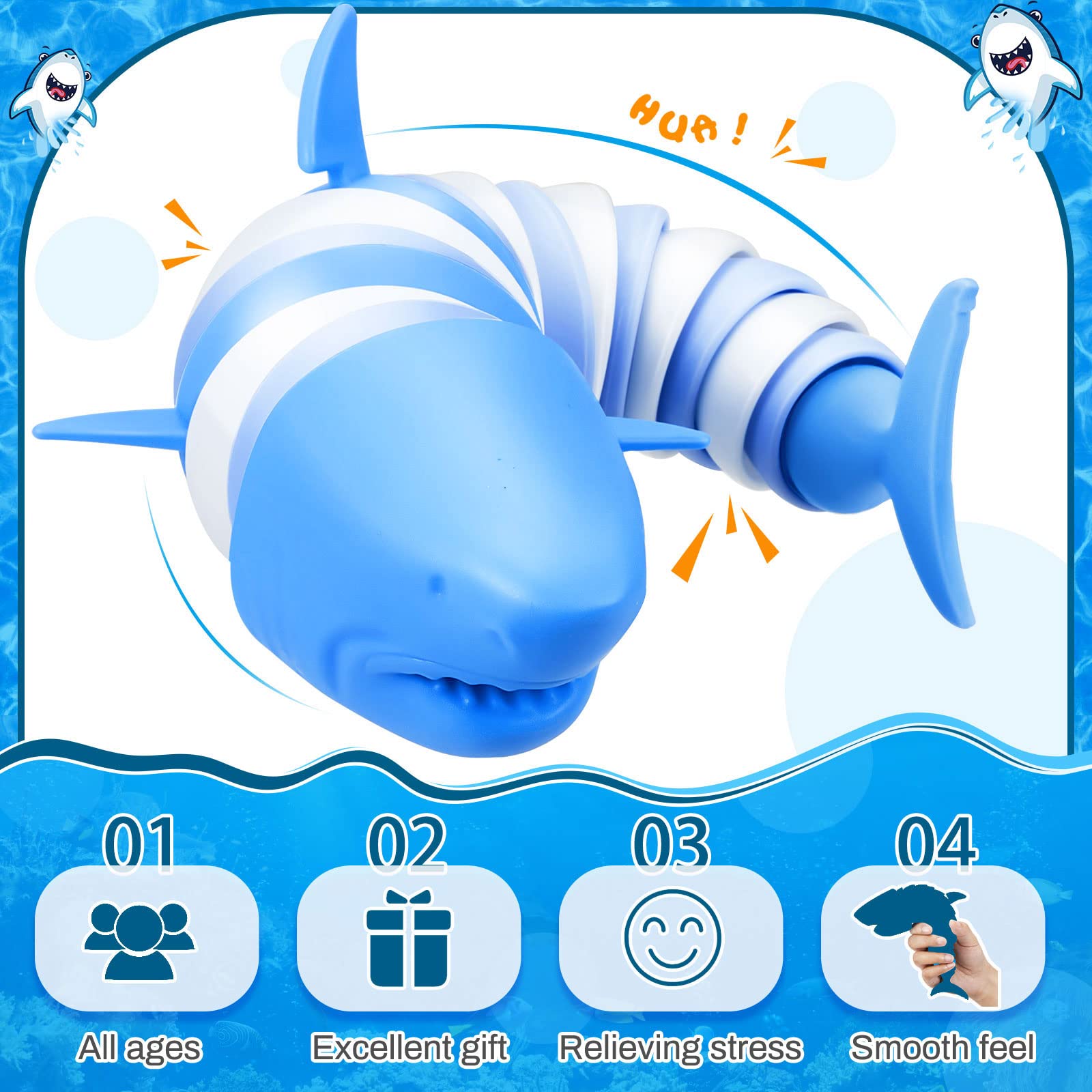 Yunsailing 2-Pack Shark Sensory Fidget Toys for Kids & Adults - 3D Printed Articulated Dolphin & Shark Stress Relief Toys for Autism, ADHD, Anxiety - Perfect for Classroom, Office, Travel & Home Use