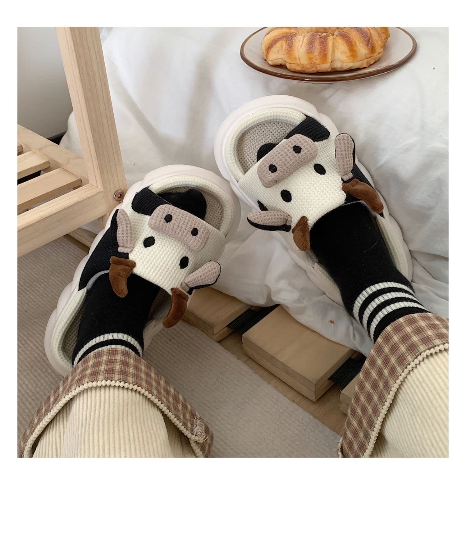 **Soft & Comfortable Cow Slippers for Women - Cute Cartoon Animal House Shoes, Mute Cow Linen Slides - Perfect for Relaxing at Home, Lounging & Gift Giving**