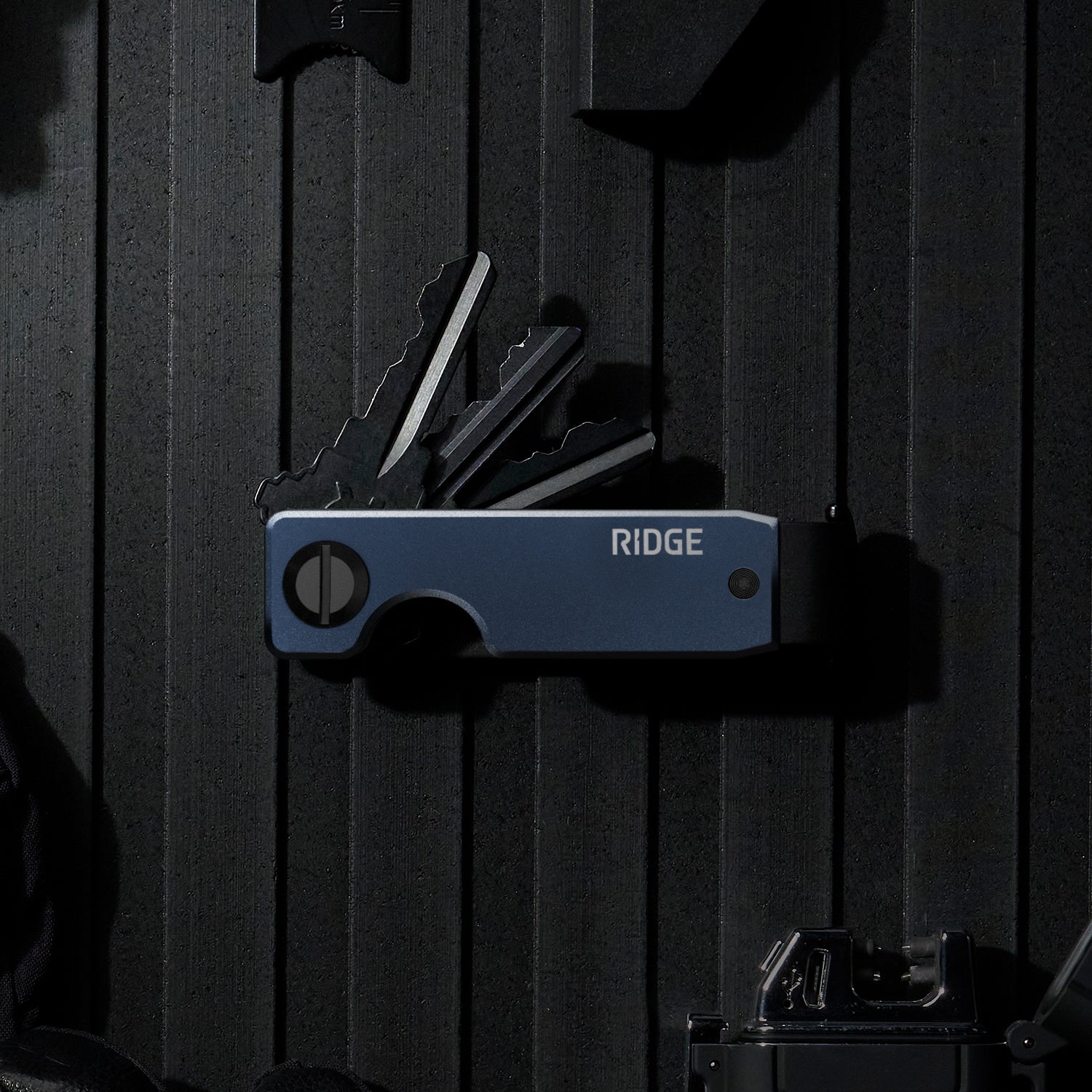 The Ridge KeyCase - Slim RFID Blocking Aluminum Key Holder (Alpine Navy) - Perfect for Everyday Carry, Travel & Minimalist Wallets