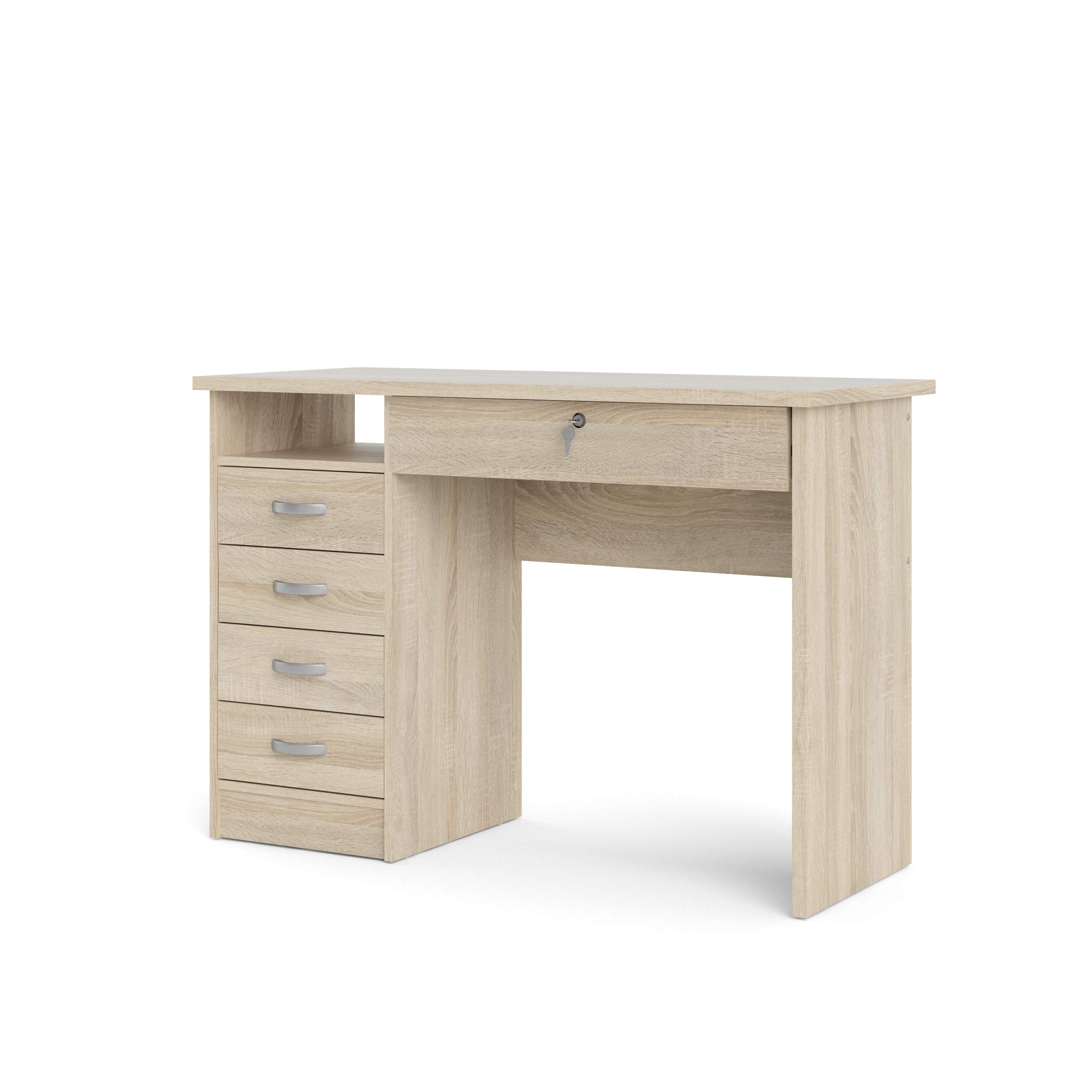 Tvilum Walden 5-Drawer Oak Wood Desk for Home Office - Sturdy & Spacious Writing Desk with Storage for Study, Work, or Dorm Room