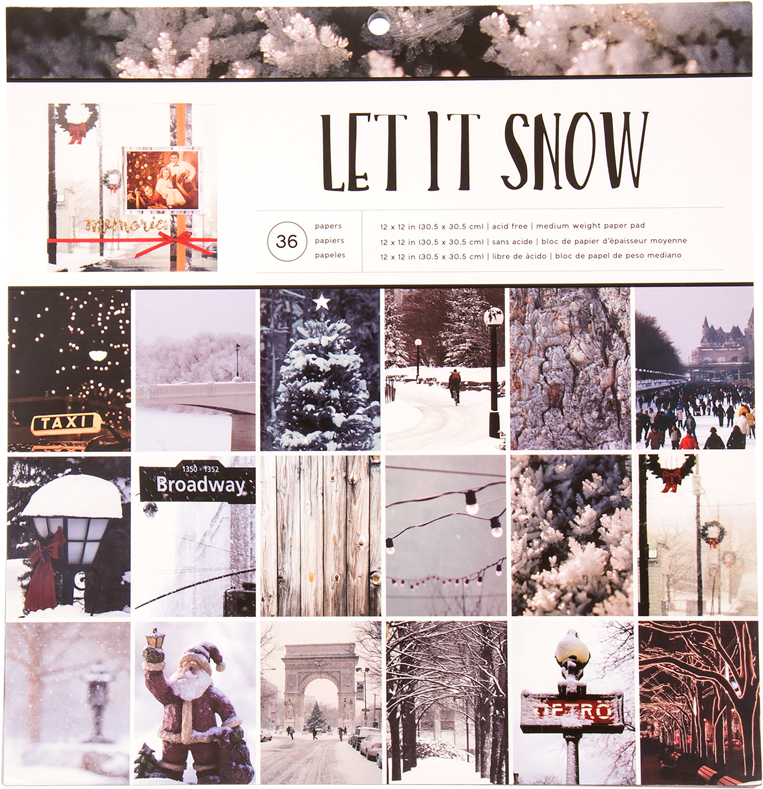 American Crafts Photo Real Let It Snow Holiday Single-Sided Scrapbook Paper Pad - 12x12 Inches, 36 Sheets/Pkg (30.98 x 32.25 x 0.93 cm) - Multi-Color Christmas Craft Paper for DIY Cards, Scrapbooking & Holiday Decorations
