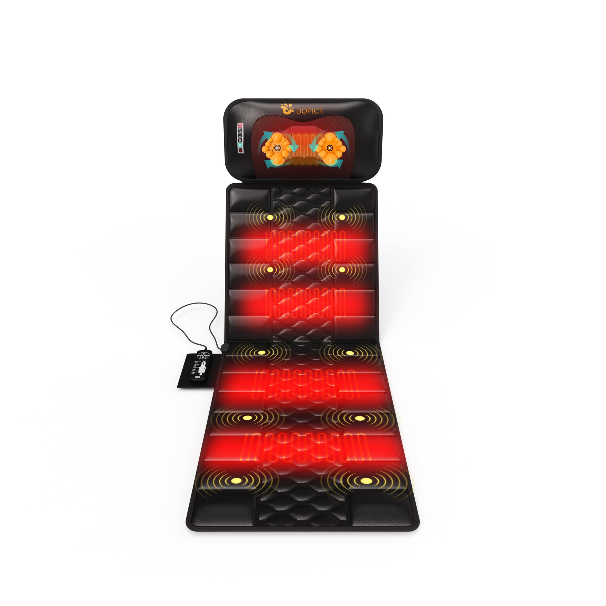 Detachable Neck Massager & Full Body Massage Mat with 10 Vibrating Motors, Heating Function & 9 Speed Settings - Black - Perfect for Home, Office, and Relaxation Therapy