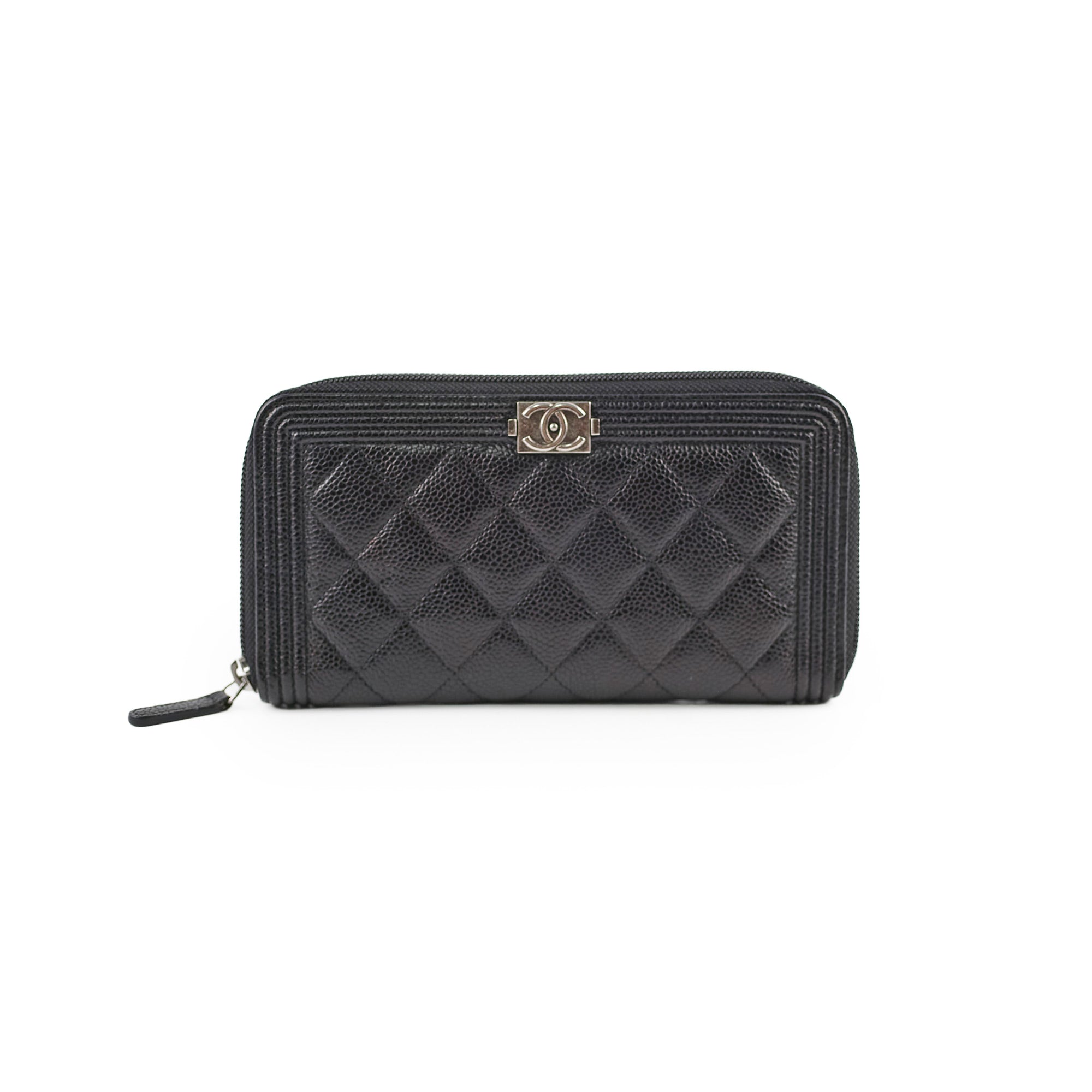 Chanel Boy Caviar Leather Long Wallet for Women - Black Luxury Designer Clutch with Card Slots - Perfect for Everyday Use, Parties & Special Occasions
