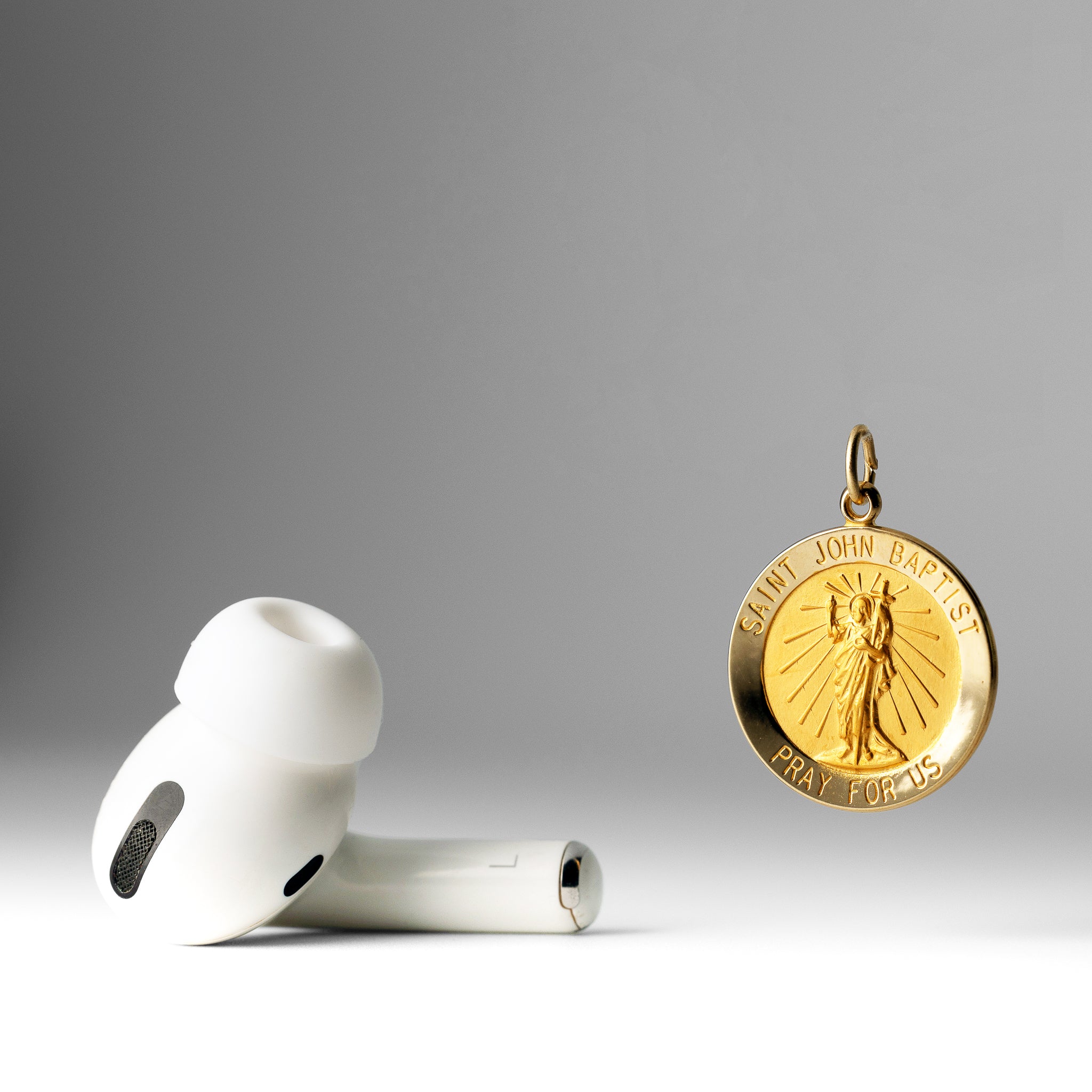 Gold Medium Saint John the Baptist Solid Medal Charm XR622 - Religious Jewelry for Baptism, First Communion & Spiritual Protection