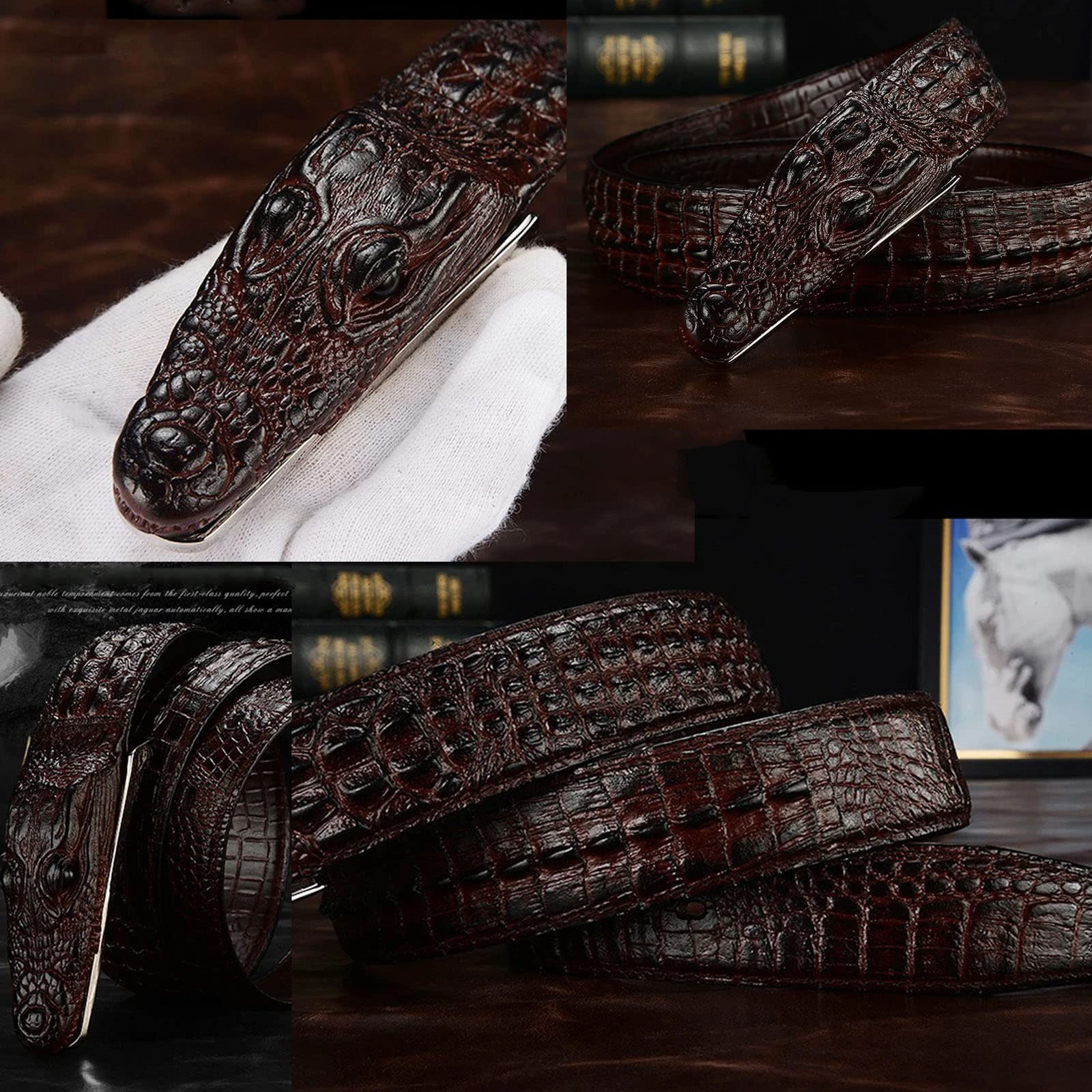Classic Alligator Print Cowhide Leather Belt for Men - Western Cowboy Style with Adjustable Buckle | Perfect for Casual Wear, Office & Western Outfits