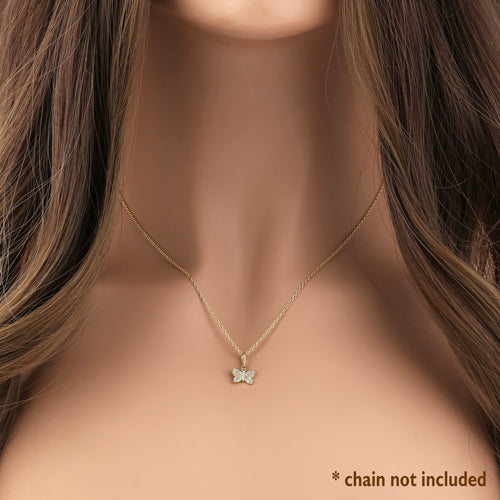 14K Solid Yellow Gold Butterfly Pendant with CZ Stones - Elegant Jewelry Gift for Women, Perfect for Birthdays, Anniversaries & Special Occasions