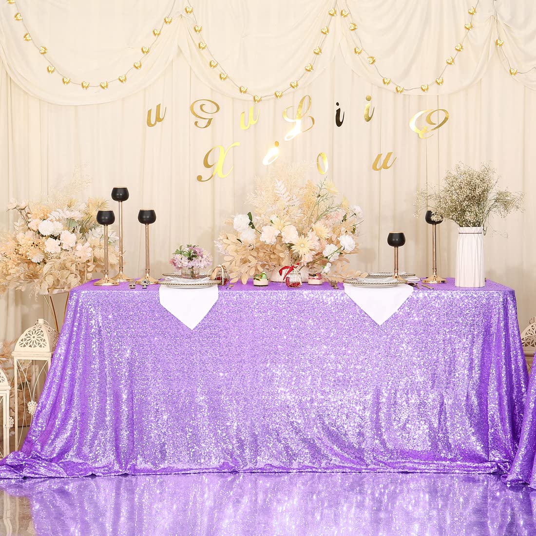 Sparkly Lavender Sequin Tablecloth 90x132 Inch for Wedding & Party Decor