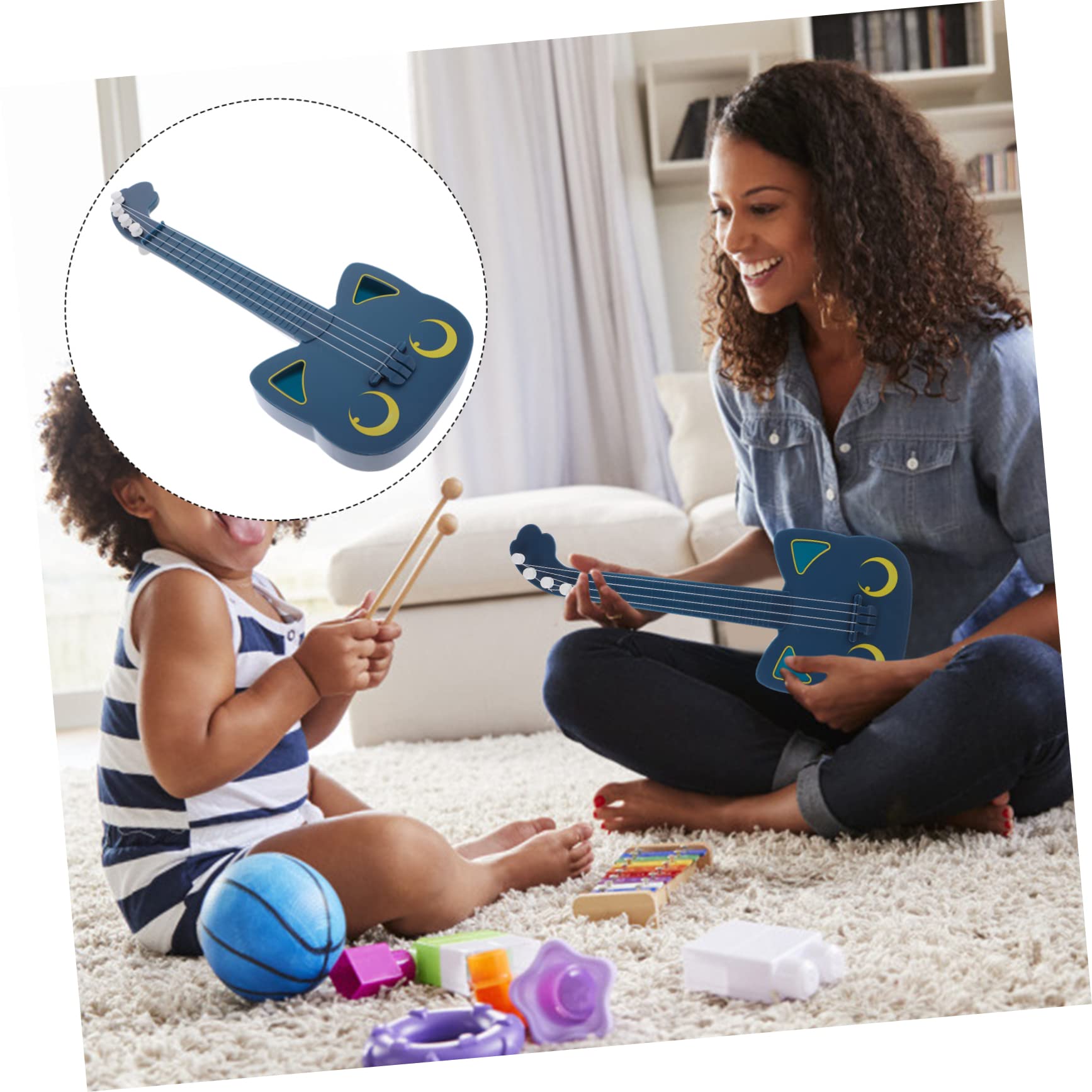 DIKACA Mini Ukulele Toy Guitar for Kids - Blue Plastic Portable Instrument for Play & Learning