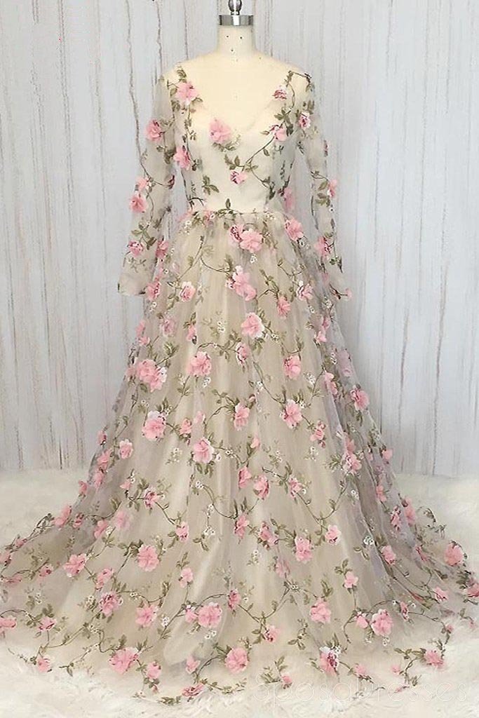 Handmade Floral Long Sleeve Evening Prom Dress for Sweet 16 - Elegant Formal Gown for Homecoming, Ball, and Special Occasions