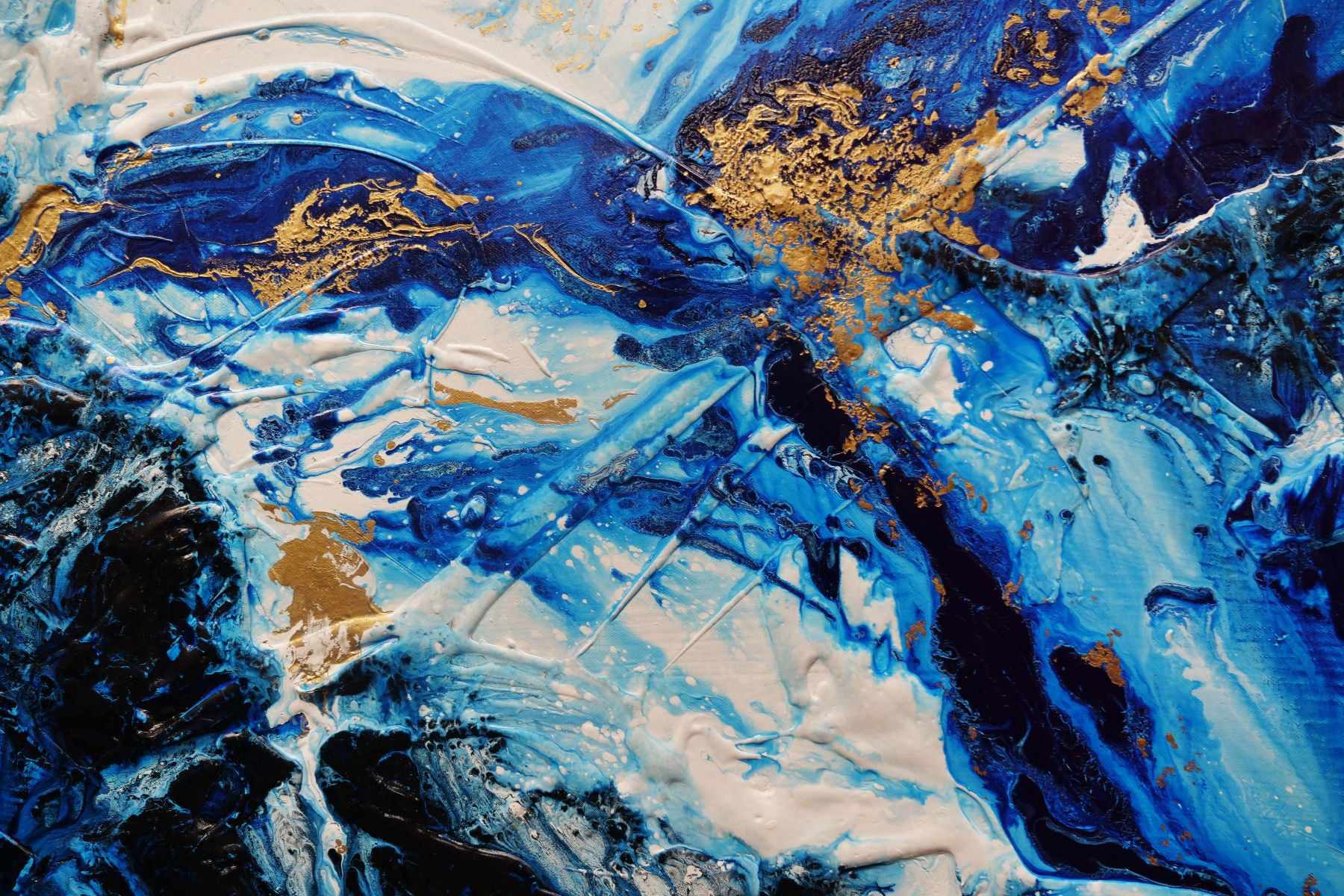 Admiralty Sapphire Blue White Gold Textured Abstract Painting - 200cm x 80cm Large Wall Art for Living Room, Bedroom & Office Decor | Modern Canvas Artwork for Home & Commercial Spaces