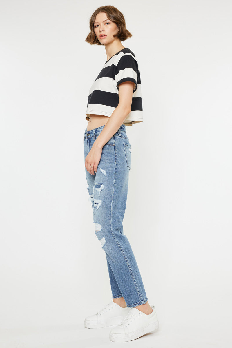 Devika Mid Rise Boyfriend Jeans for Women - Comfortable Stretch Denim Pants with Relaxed Fit - Perfect for Casual Outings, Work and Weekend Wear