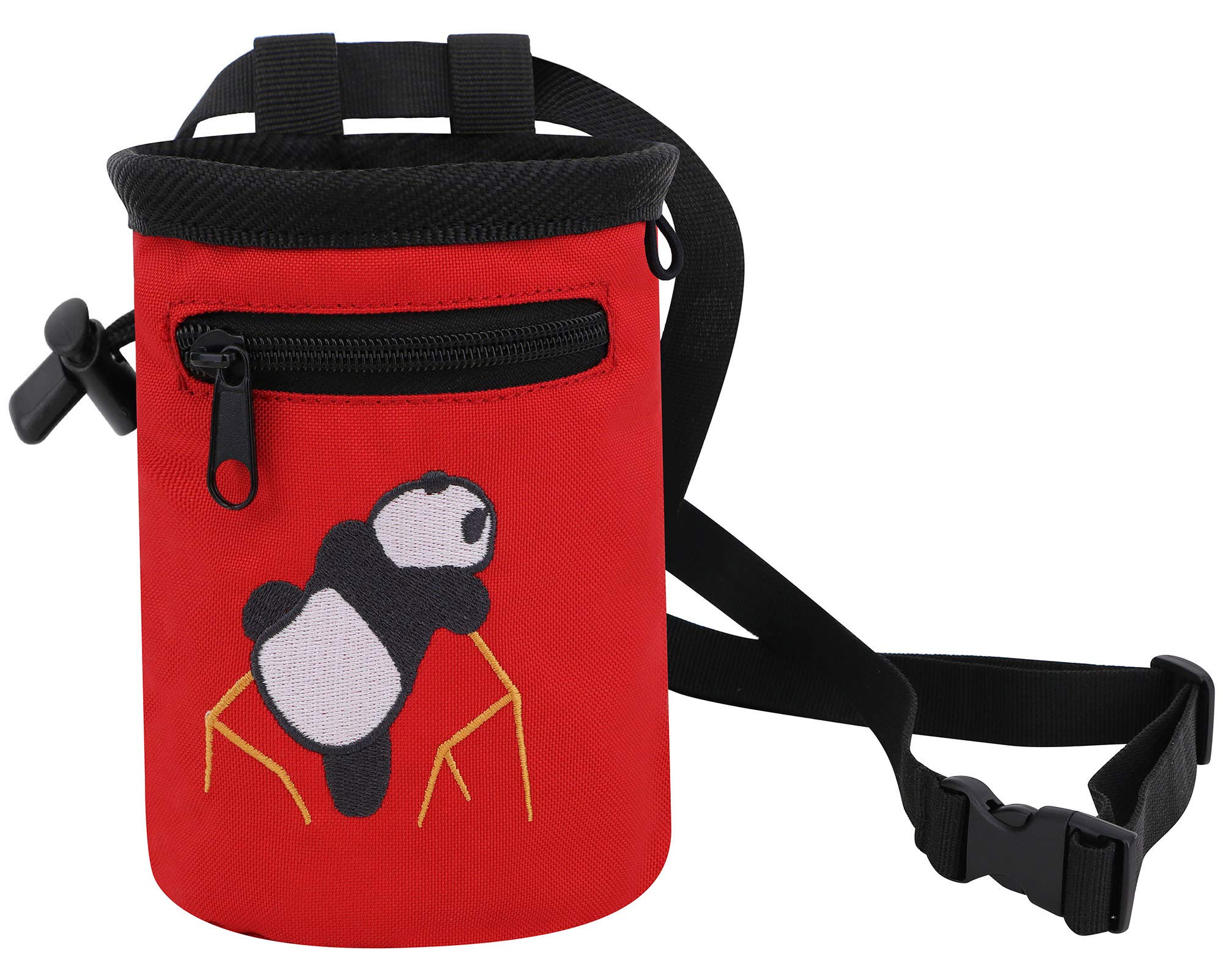 AMC Rock Climbing Chalk Bag with Panda Embroidery & Zipper Pocket - Perfect for Bouldering, Gym Training & Outdoor Climbing Adventures