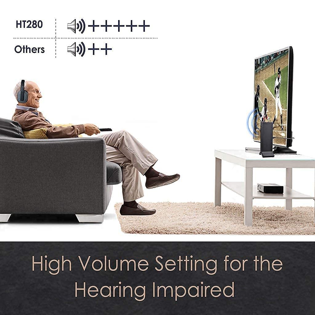 HT2804 Wireless TV Headphones - 4 Pack with 1 Transmitter, Zero Audio Delay, Individual Volume Control | Perfect for Home Theater, Gaming & Late Night TV Watching