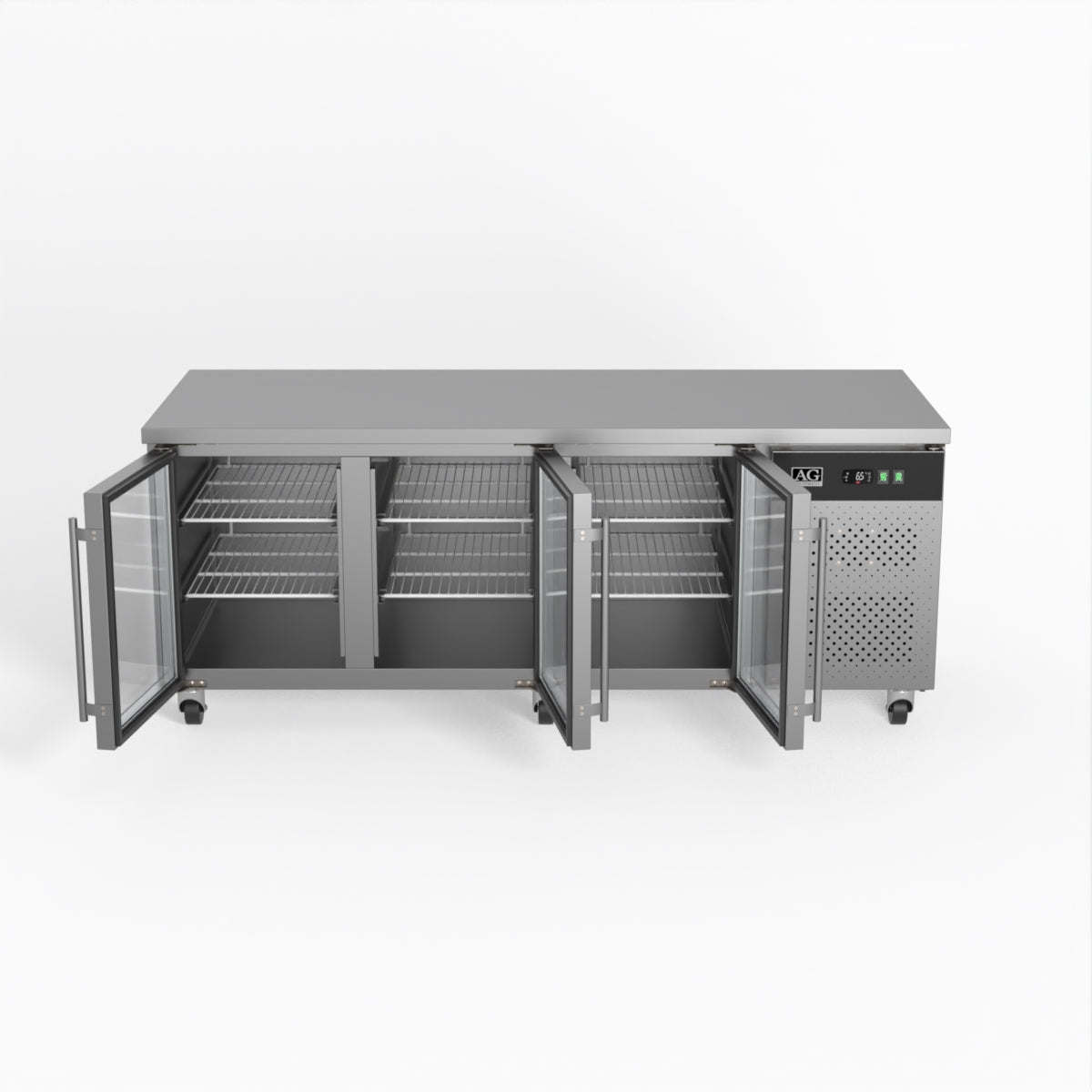 Commercial Glass Door Refrigerator - 3 Door Under Counter Display Fridge with 800mm Depth for Restaurants, Cafes & Retail Stores