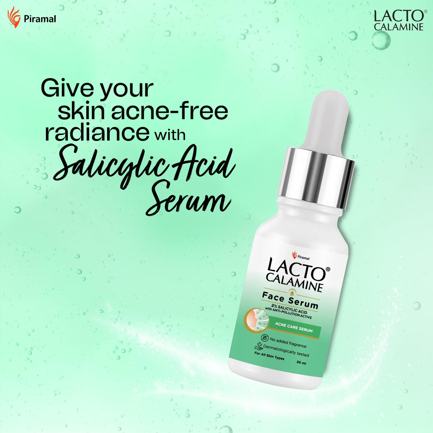 Lacto Calamine 2% Salicylic Acid Acne Treatment Serum - 30ml Oil Control Face Serum for Blackheads & Pore Minimizing | Dermatologist Tested Fragrance-Free Skincare for Clear Skin (Men & Women) | Perfect for Daily Acne-Prone Skin Care Routine & Blemish Control