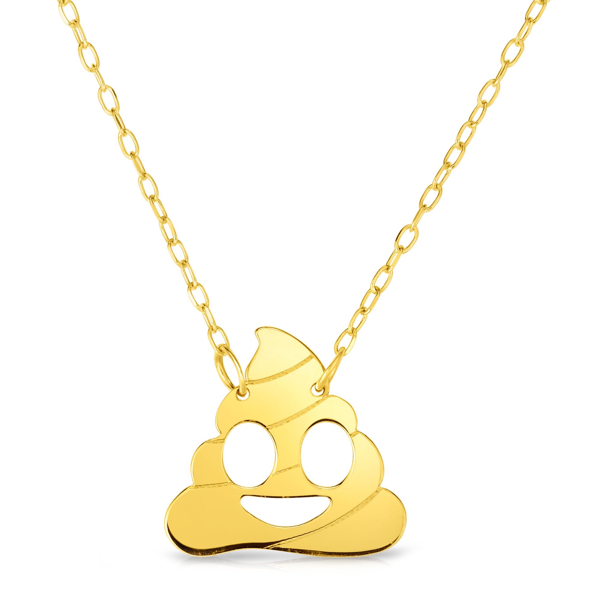 14K Yellow Gold Poop Emoji Extendable Necklace 16