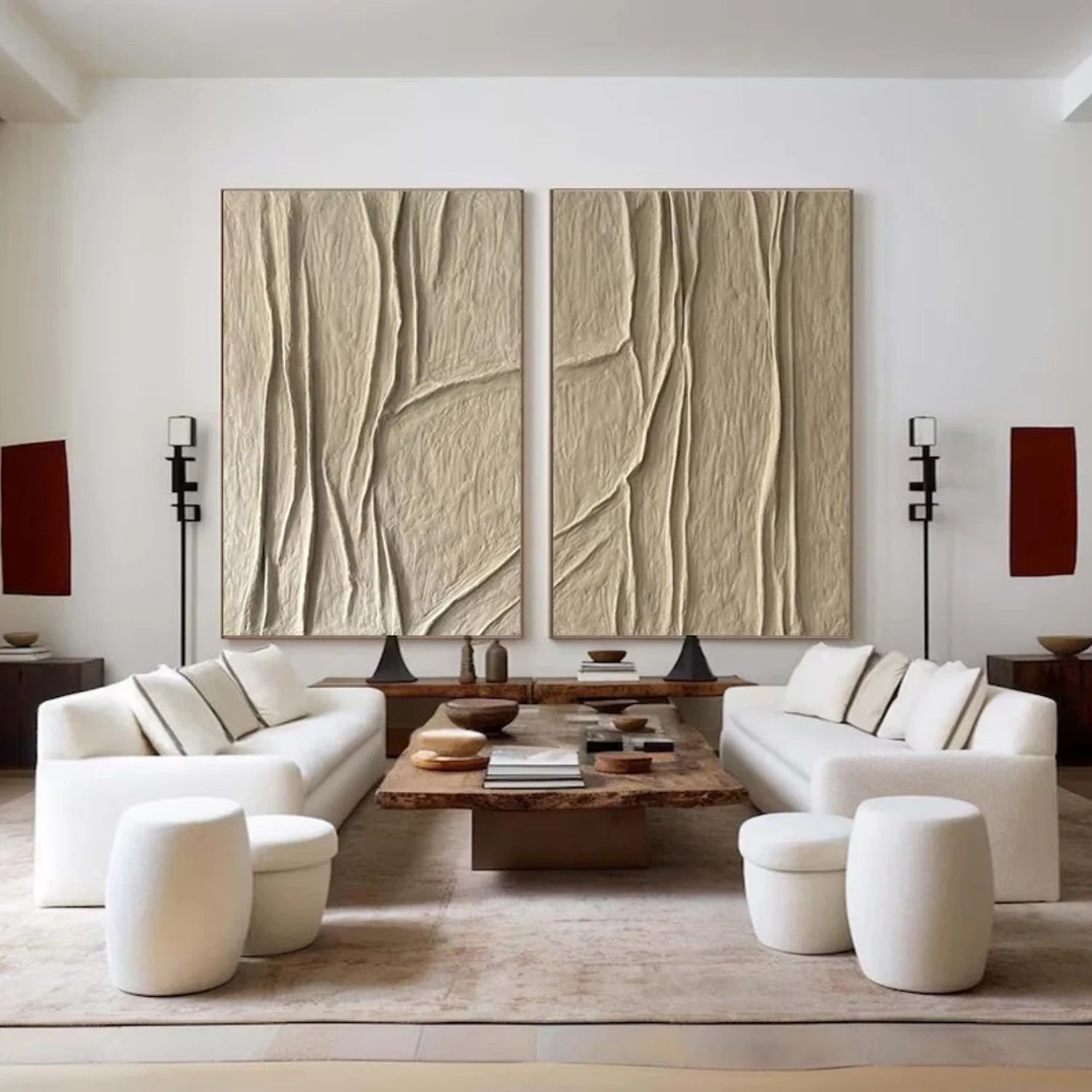 Abstract Beige & Brown Wall Art Set of 2 - Modern Canvas Paintings for Living Room, Bedroom & Office Decor #BB134