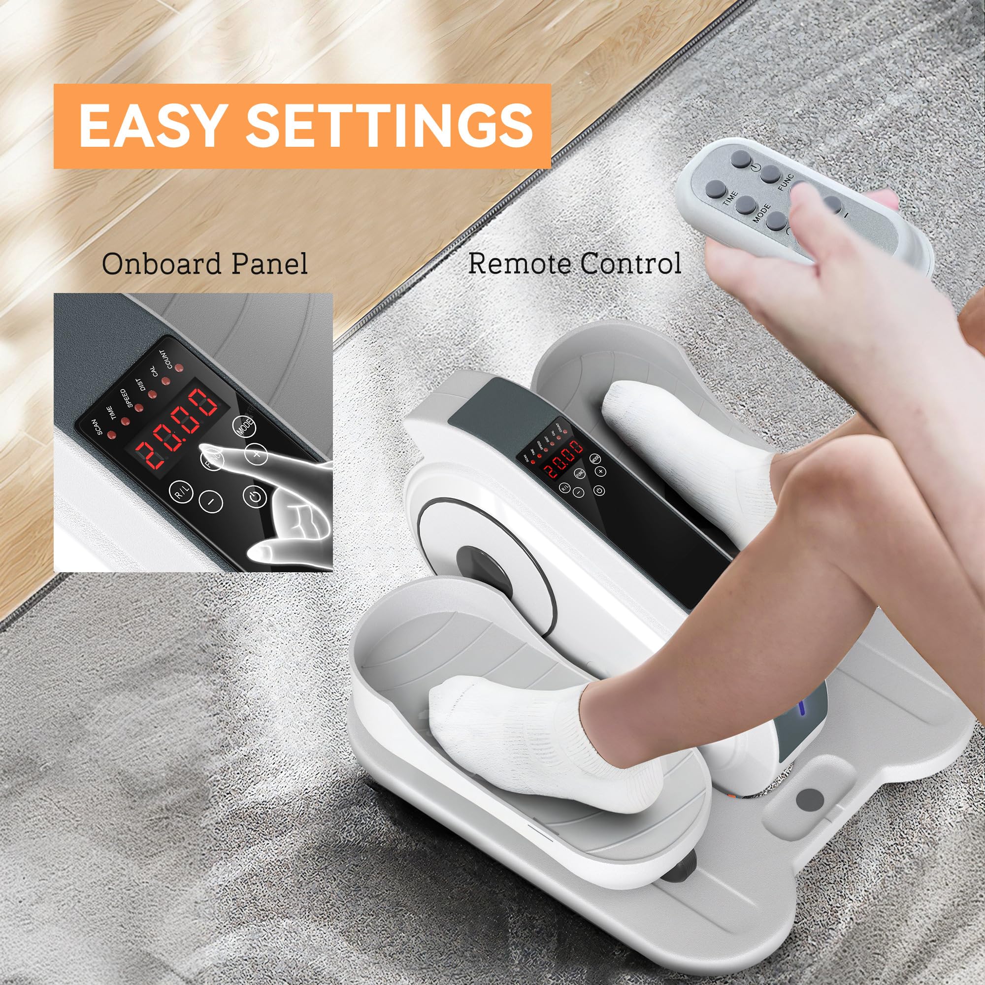 Soozier Under Desk Elliptical Machine - Electric Leg Exerciser for Seniors with LCD Display, Massage Pedals, Remote Control & 10 Speed Levels | Quiet Portable Mini Elliptical for Office, Home Workout & Physical Therapy