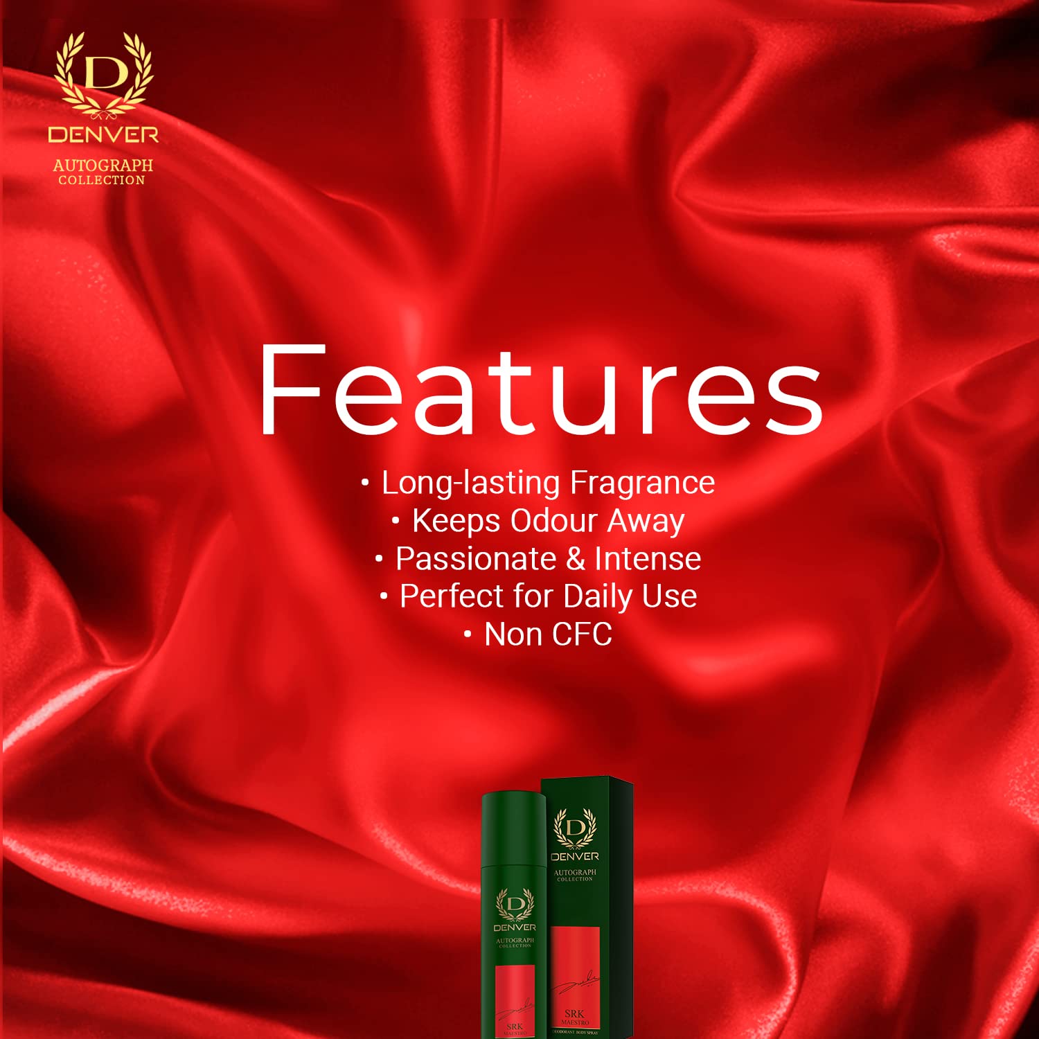DENVER SRK Maestro Autograph Collection Deodorant Spray for Men - 140ml Long Lasting Luxury Body Spray | Fresh Scent, 48-Hour Protection | Perfect for Gym, Office & Daily Use