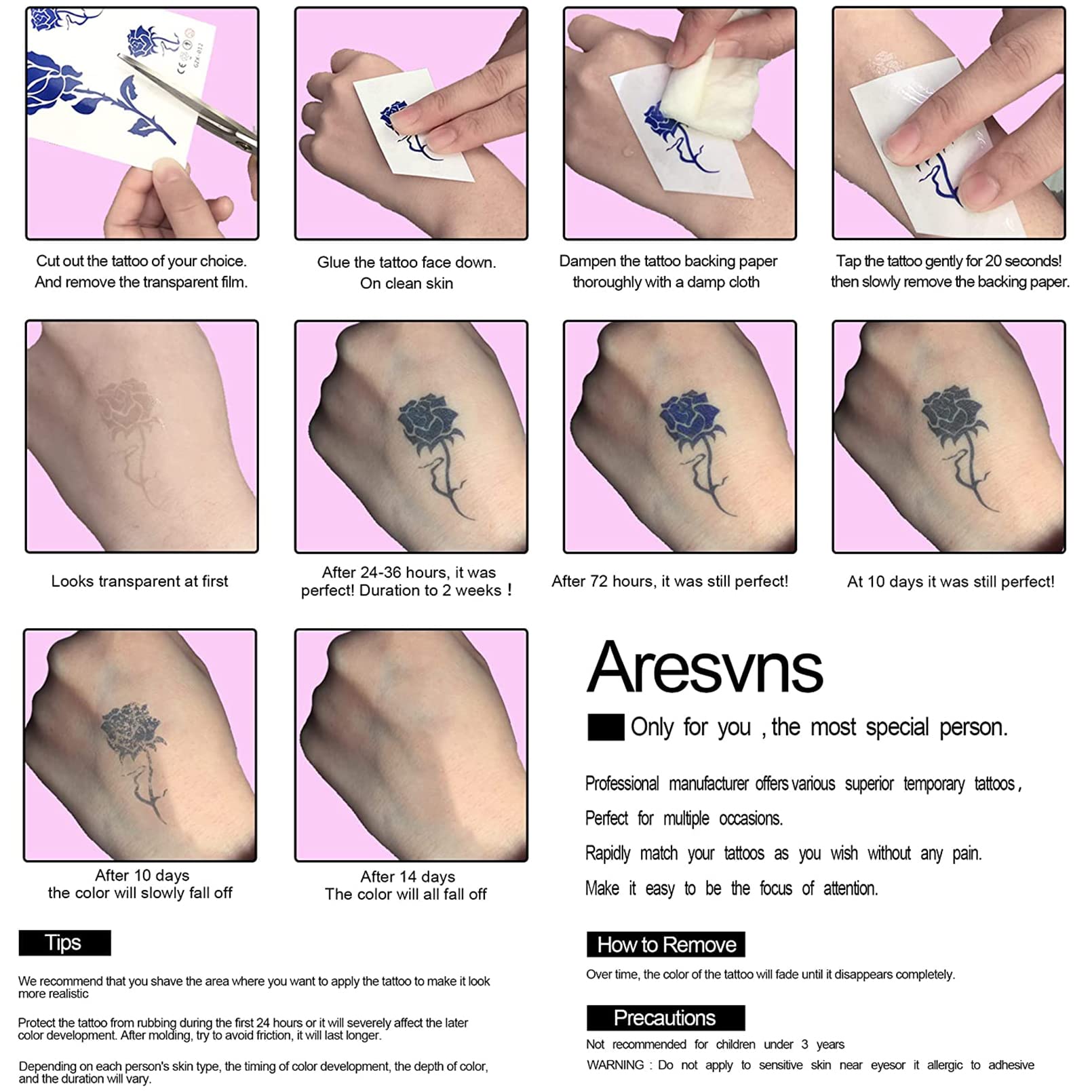 Waterproof Semi-Permanent Tattoos for Women & Teens - Realistic Fake Tattoo Stickers Lasting 1-2 Weeks | Perfect for Halloween, Parties, Festivals & Christmas Gifts | Blue Design