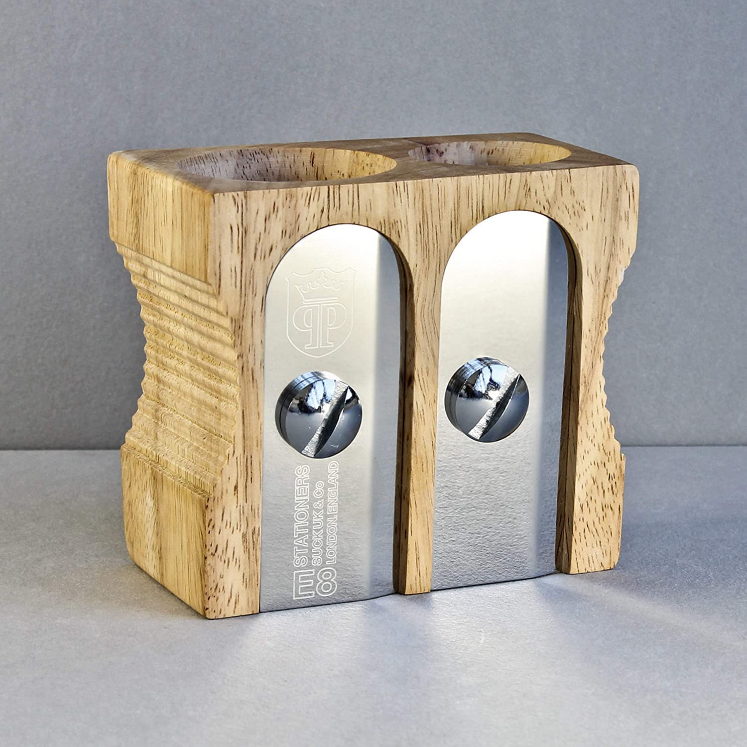 SUCK UK Wooden Pen Holder & Pencil Sharpener - Desk Organizer for Office Supplies, Stationery Storage with Decorative Design - Perfect for Home Office, School Desk & Gift Giving