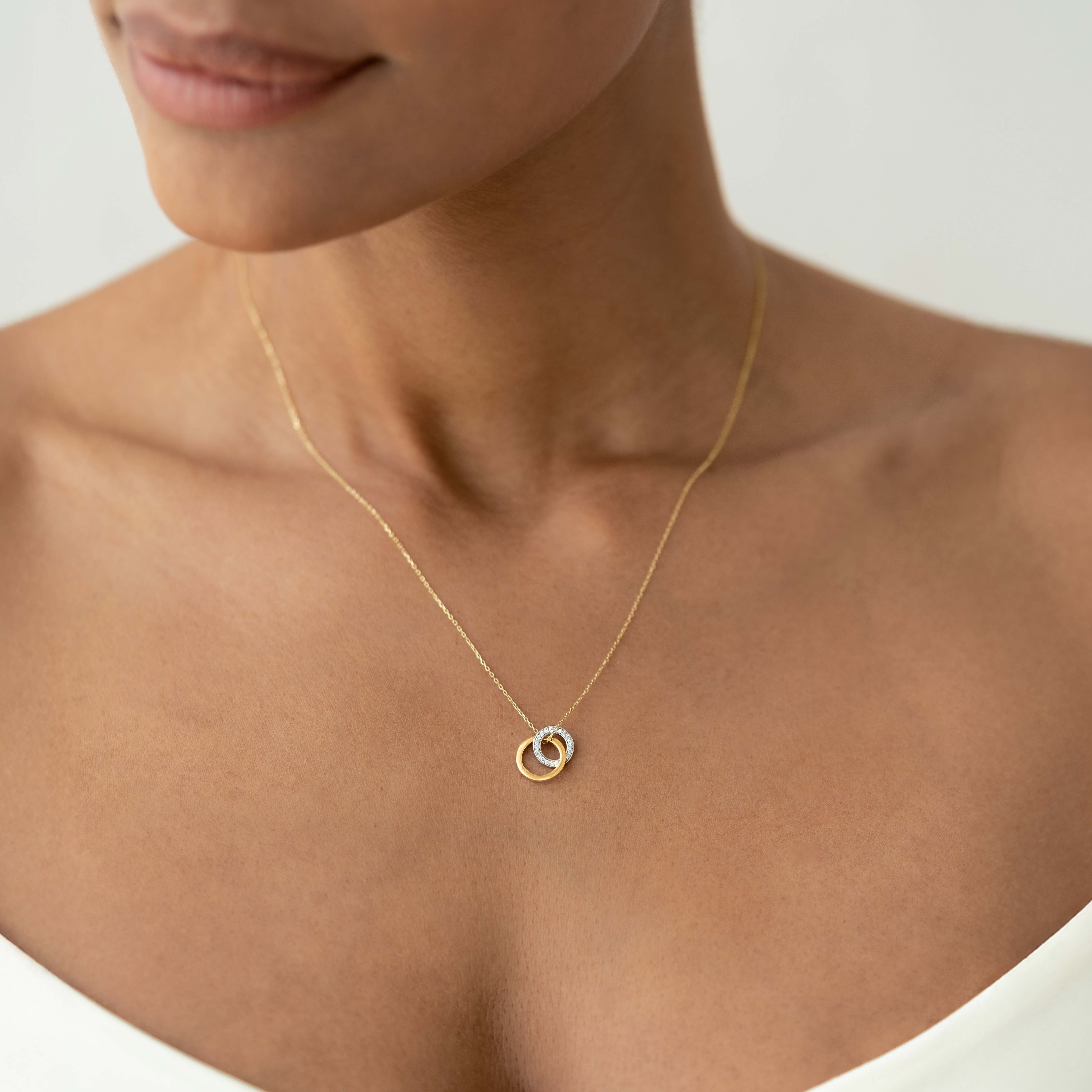14K Gold Diamond Double Circle Pendant Necklace for Women - Elegant Layering Jewelry Gift for Anniversary, Birthday & Valentine's Day | Perfect for Date Night, Office Wear & Special Occasions