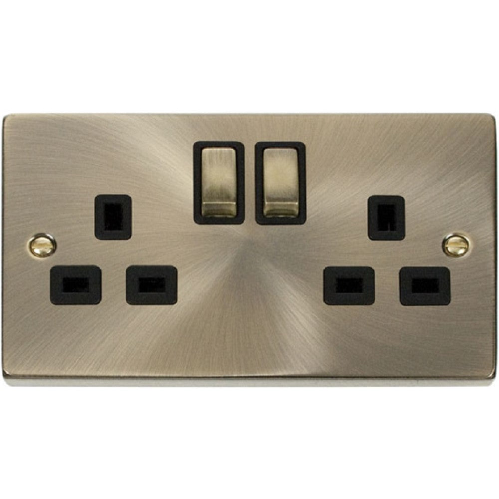 Click Deco Antique Brass 13A Double Socket VPAB536BK - Vintage Style Electrical Outlet for Home & Office Decor | Perfect for Living Rooms, Bedrooms and Restaurants