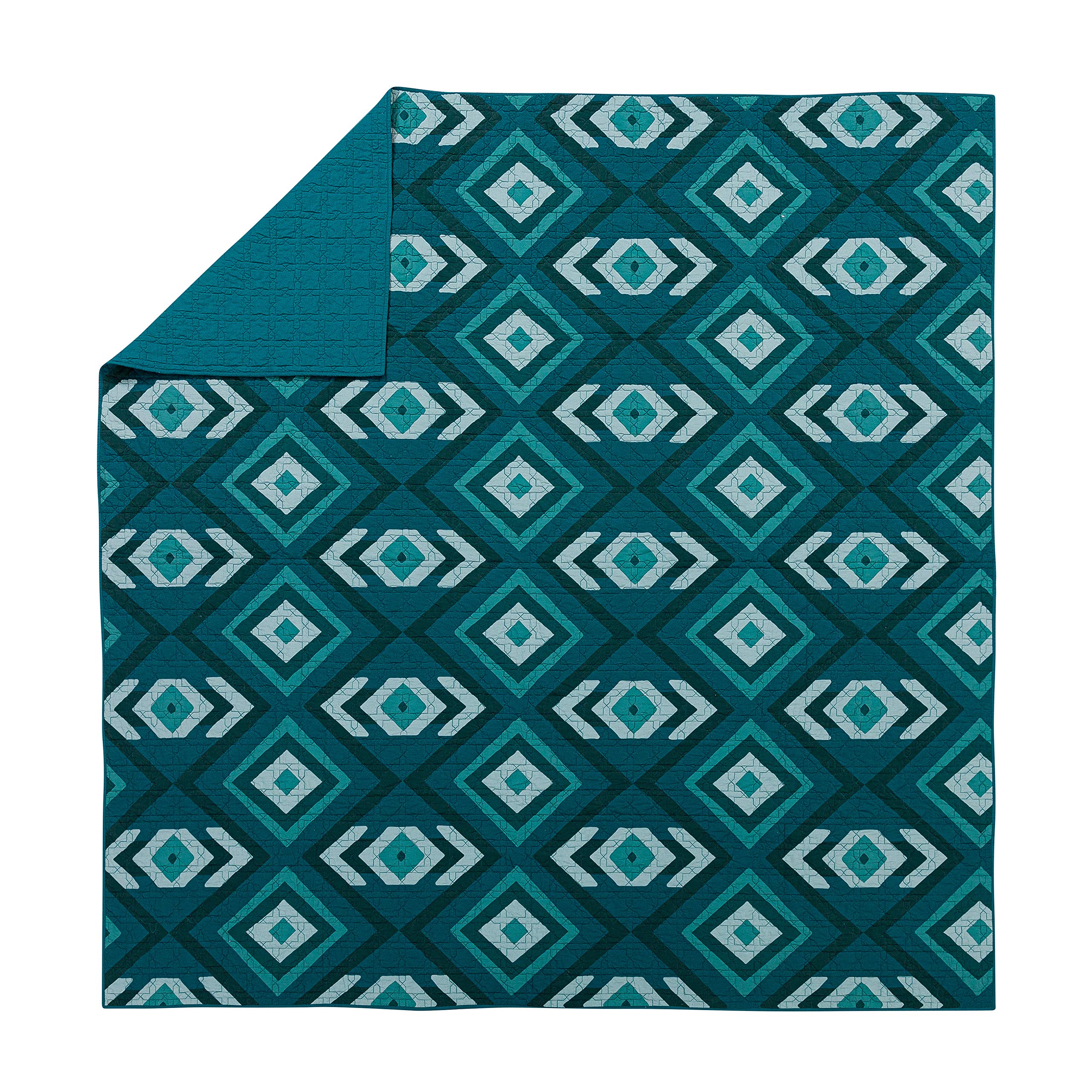 Jungalow Midway 100% Cotton 3-Piece Quilt Set King Size in Green - Soft Bedding for Cozy Bedrooms & Guest Rooms