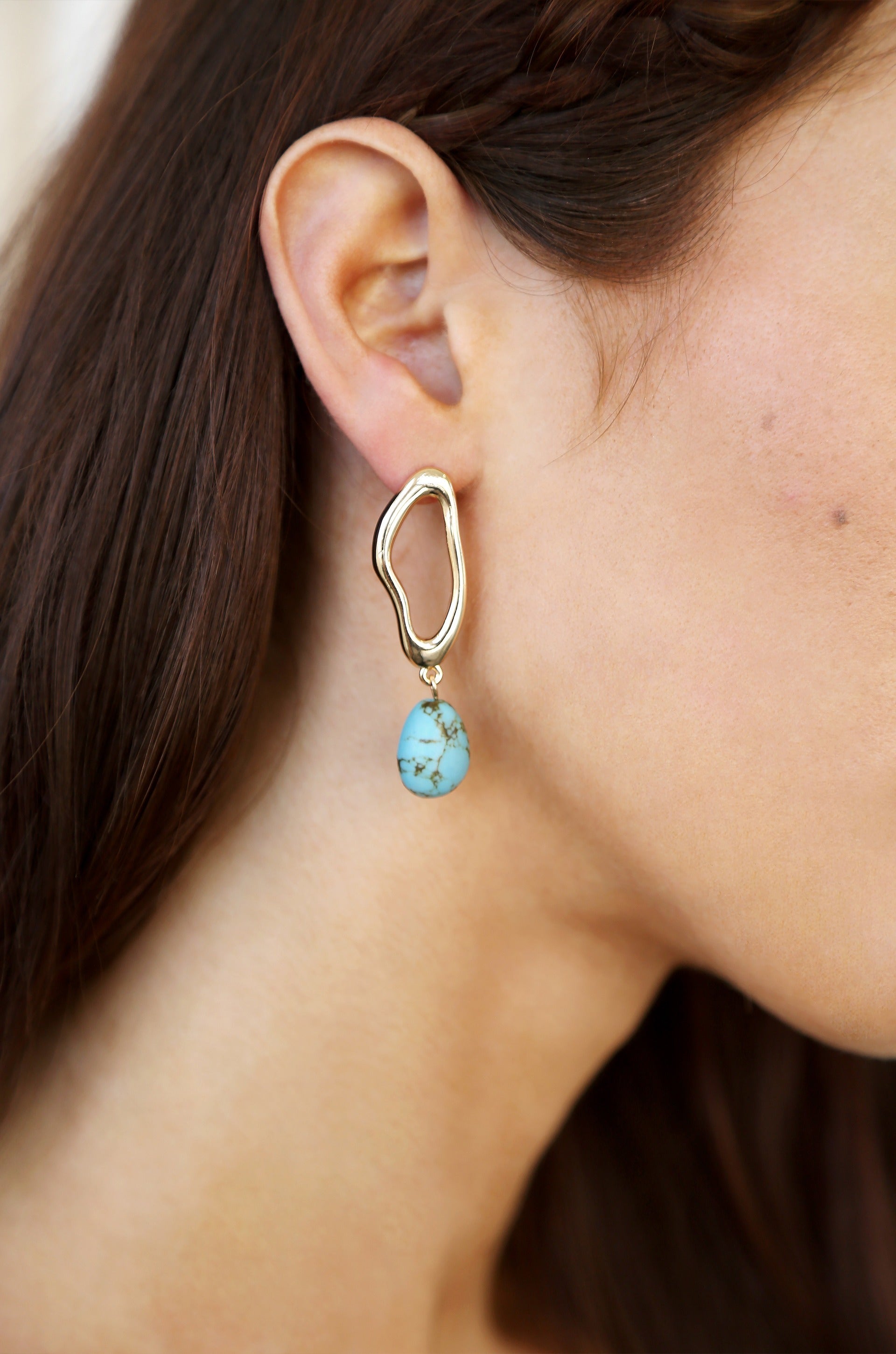Open Circle Turquoise Dangle Earrings for Women - Boho Chic Handmade Jewelry - Perfect for Parties, Weddings & Everyday Wear
