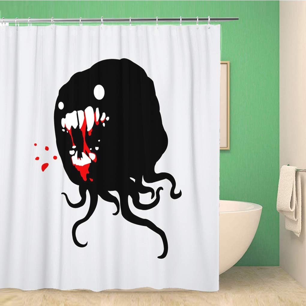 Monster Evil Spirit Tentacles Cartoon Waterproof Polyester Bathroom Shower Curtain 66x72 inches - Halloween Decor, Horror Theme Bath Set with Hooks - Perfect for Spooky Bathrooms & Themed Parties
