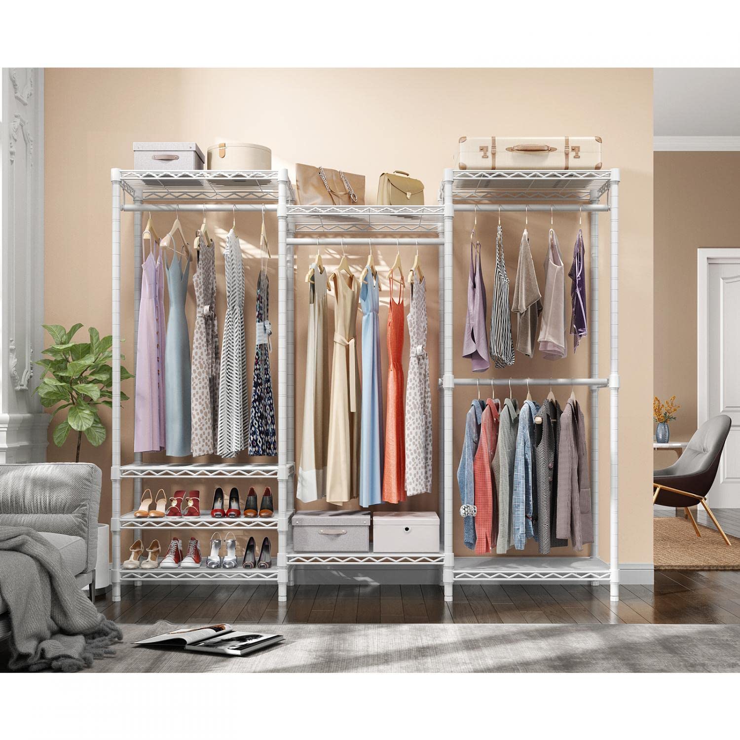 VIPEK V5 Heavy Duty Portable Closet Wardrobe - Freestanding Metal Clothing Rack for Bedroom, Closet Organizer & Storage Solution - White (Ideal for Small Spaces, Dorm Rooms & Temporary Closet Needs)