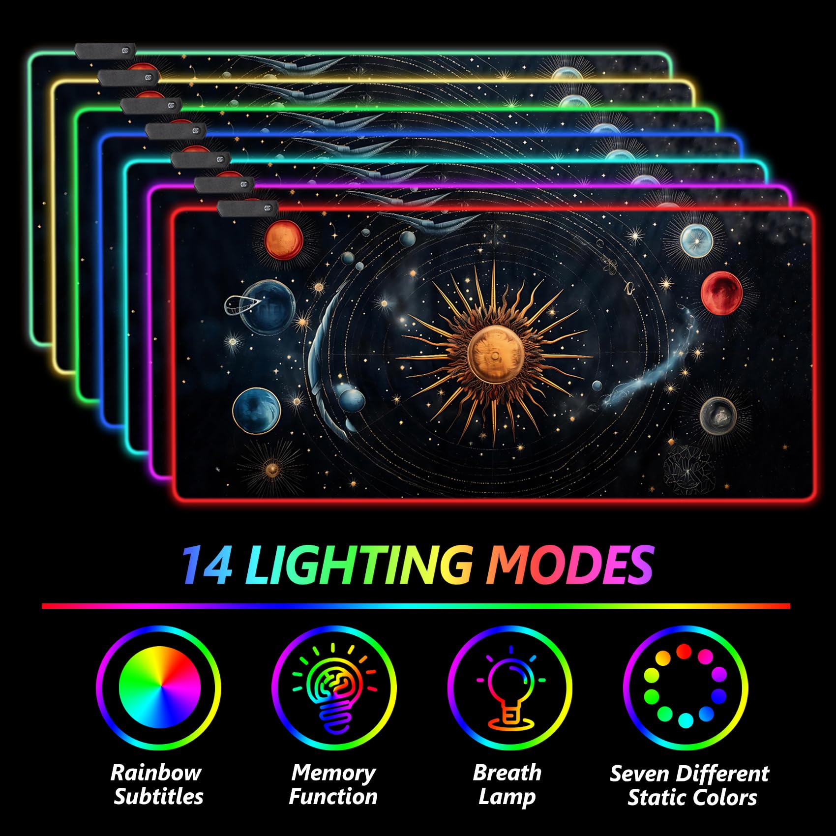 AIMSA RGB Gaming Mouse Pad with 14 LED Light Modes, Non-Slip Rubber Base, Large Extended Desk Mat for PC & Laptop (35.4