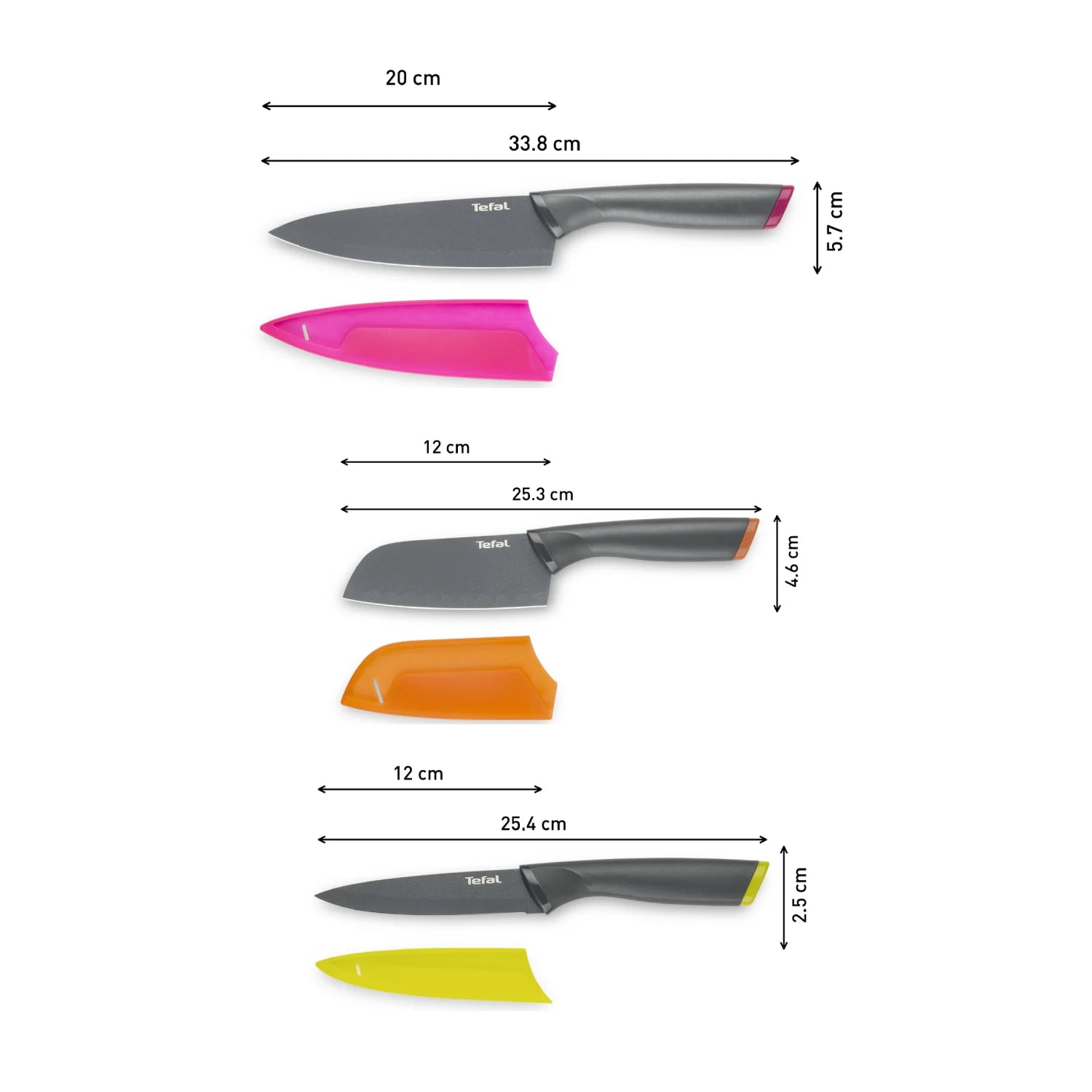 Tefal Fresh Kitchen 3-Piece Non-Stick Stainless Steel Knife Set - K122S324 - Perfect for Slicing, Dicing, and Chopping Fruits, Vegetables, and Meats