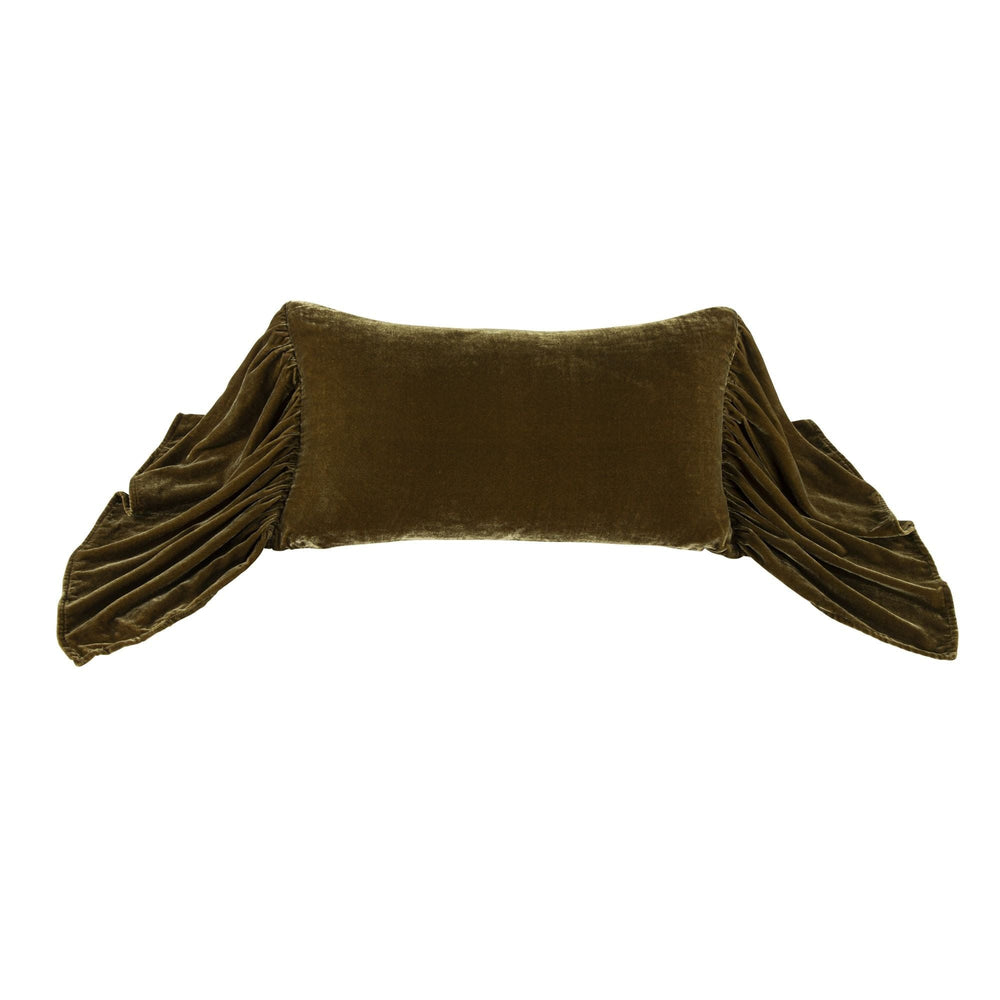 Luxury Velvet Long Ruffled Lumbar Pillow for Sofa & Bed - Decorative Cushion Support for Living Room, Bedroom, Office