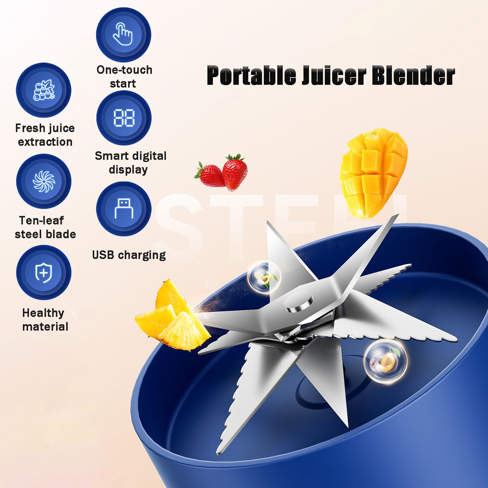 Portable Juicer Cup Blender with Digital Display - Multifunctional Travel Blender for Smoothies, Shakes & Juices - Perfect for Gym, Office & Outdoor (Green)