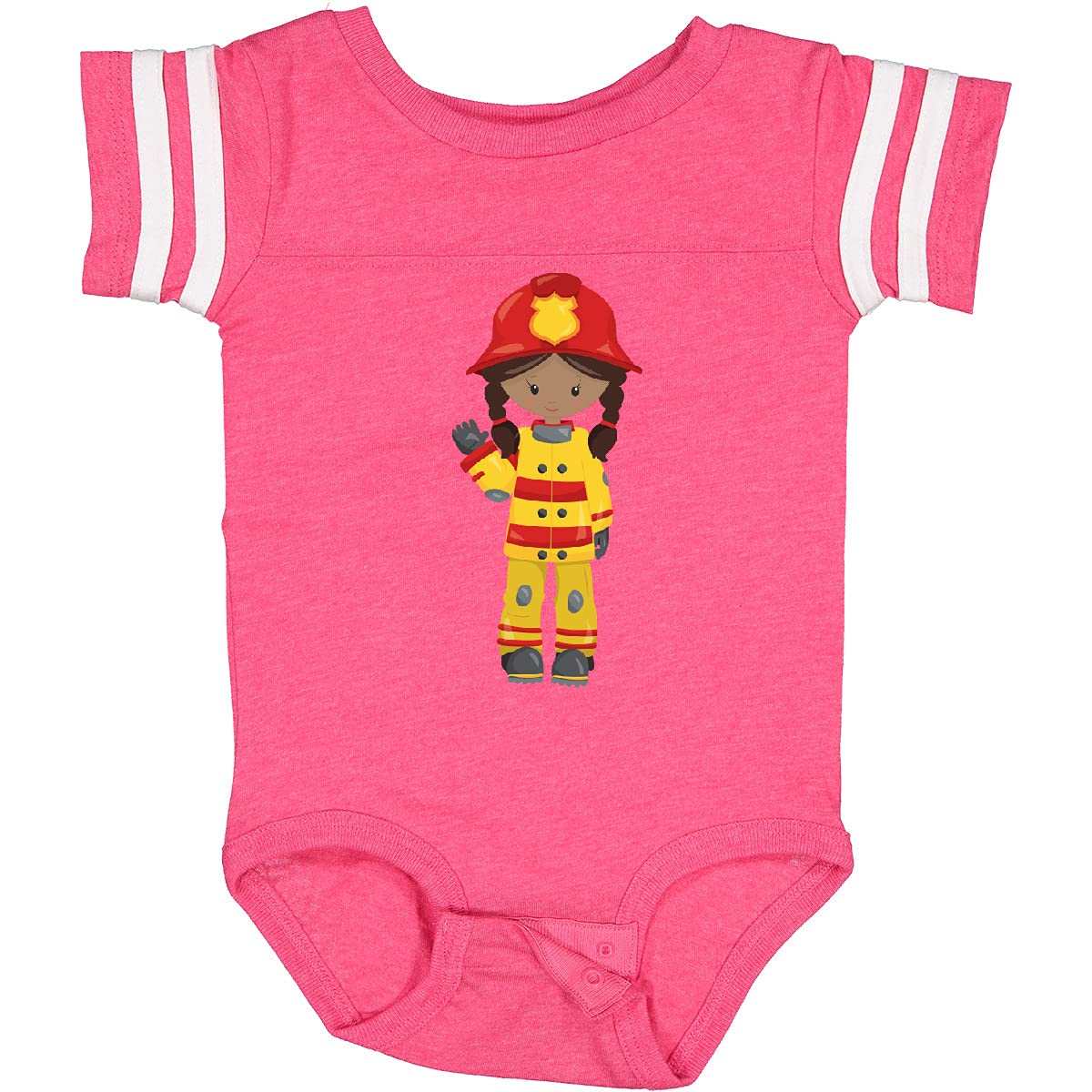 Inktastic African American Girl Firefighter Baby Bodysuit - Cute Fireman Outfit for Toddlers & Infants - Perfect for Fire Station Visits, Career Day & Dress-Up Play