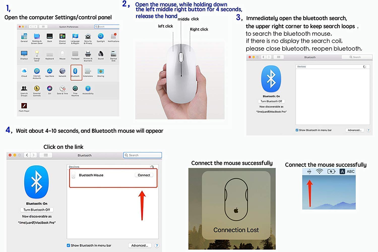 Rechargeable Bluetooth Wireless Mouse for MacBook Pro/Air, Laptop, PC, iPad Pro - Bluetooth 5.2/3.0 & 2.4G USB Receiver (Silver) | Perfect for Office Work, Travel & Home Use