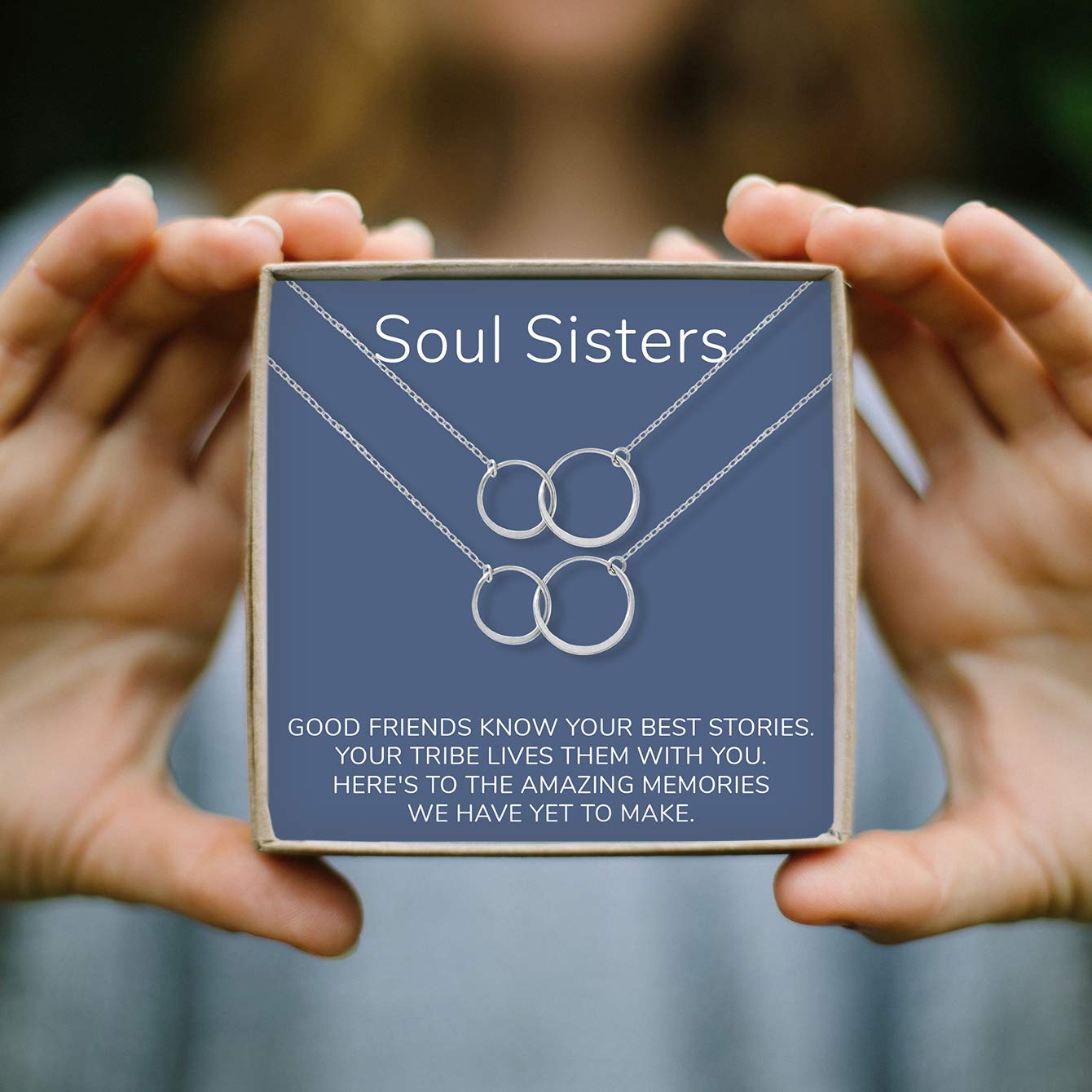 Soul Sisters Necklace - Best Friend Jewelry Gift for Long Distance, Birthday, Christmas & Holidays | Friendship Necklace for Sisters, BFFs & Couples | Meaningful Present with Heartfelt Card for Women & Girls