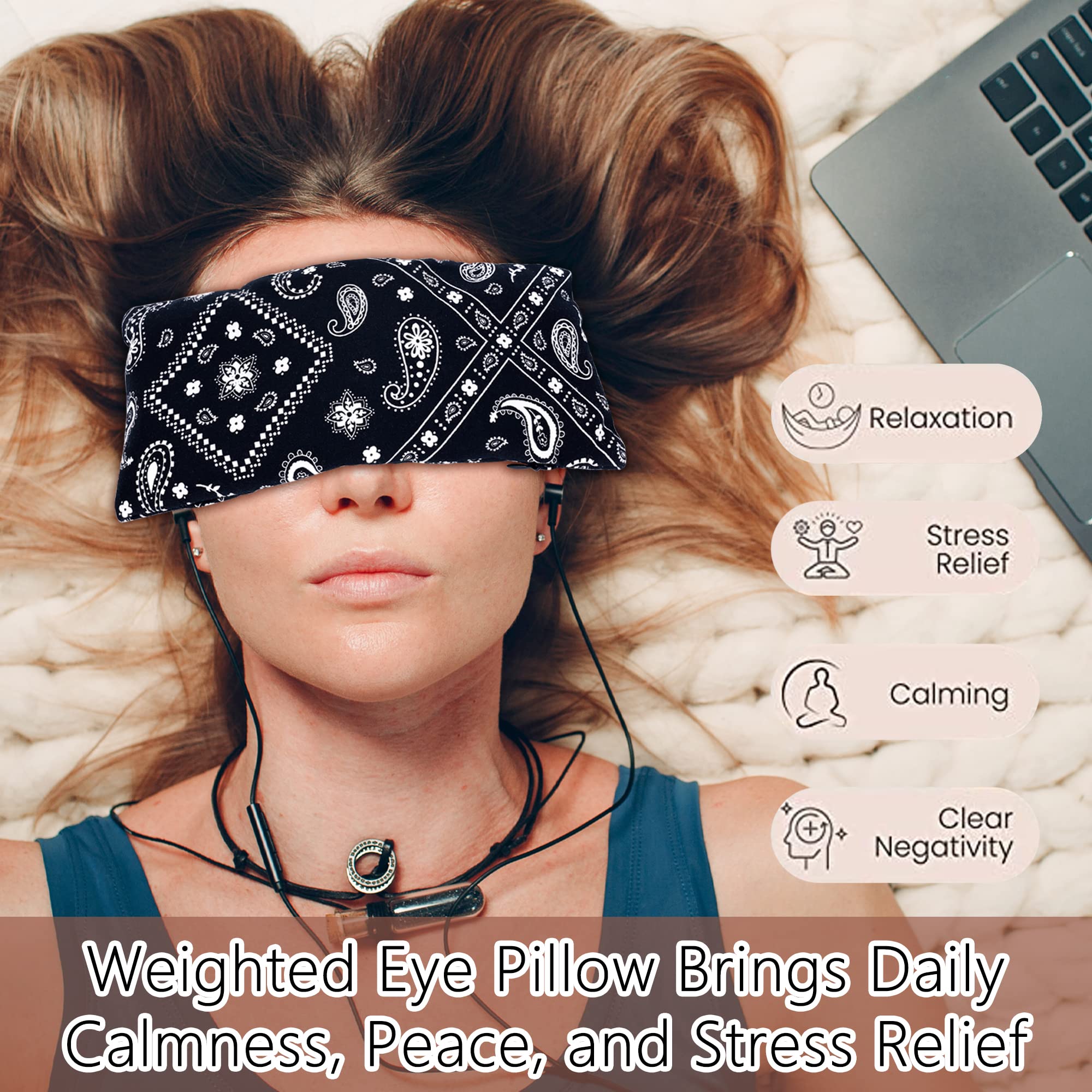 Lavender Weighted Heated Eye Mask for Sleeping - Relieves Headache, Sinus Pressure & Dry Eyes - Moist Heat Therapy Eye Compress for Yoga, Meditation & Relaxation - Perfect Gift for Women - Use for Stress Relief, Travel & Better Sleep