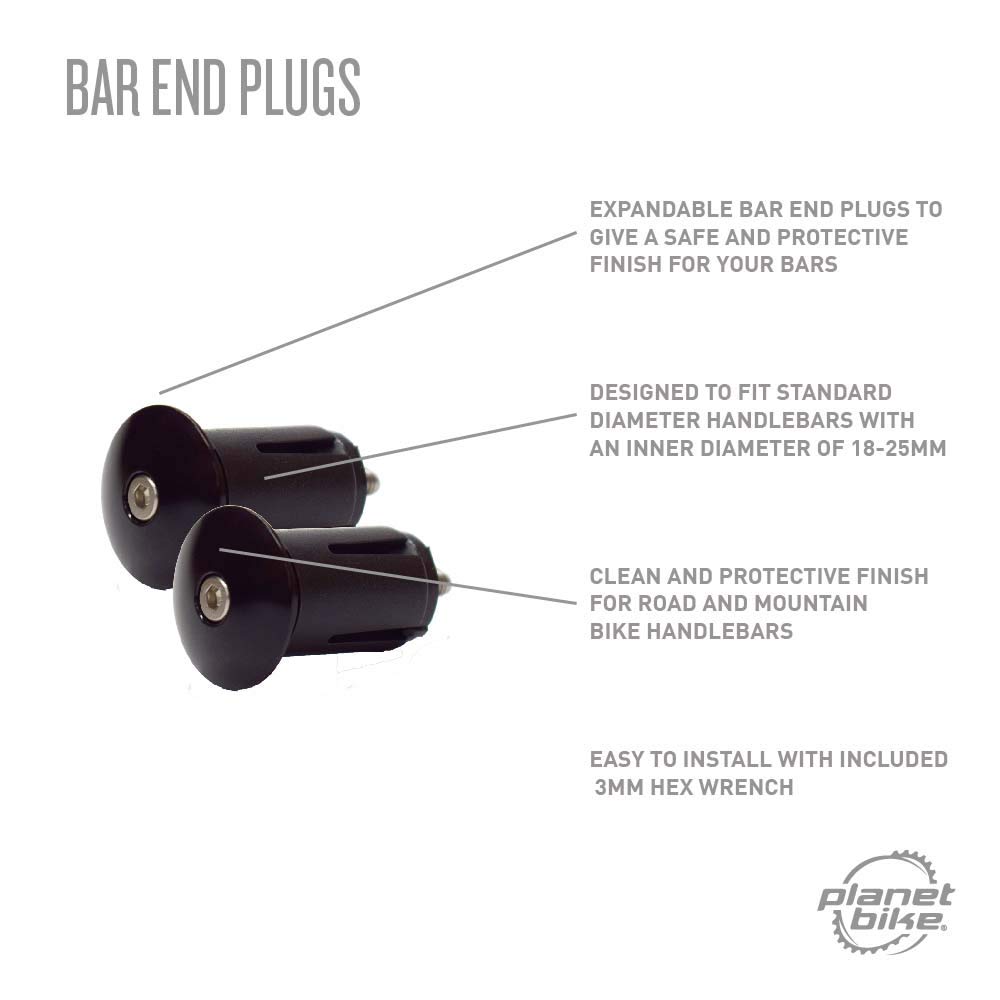 Planet Bike Handlebar End Plugs - Durable Bicycle Grip & Handlebar Tape Protectors - Perfect for Road Bikes, Mountain Bikes & Commuter Bikes - Prevent Handlebars from Splitting & Protect Riders
