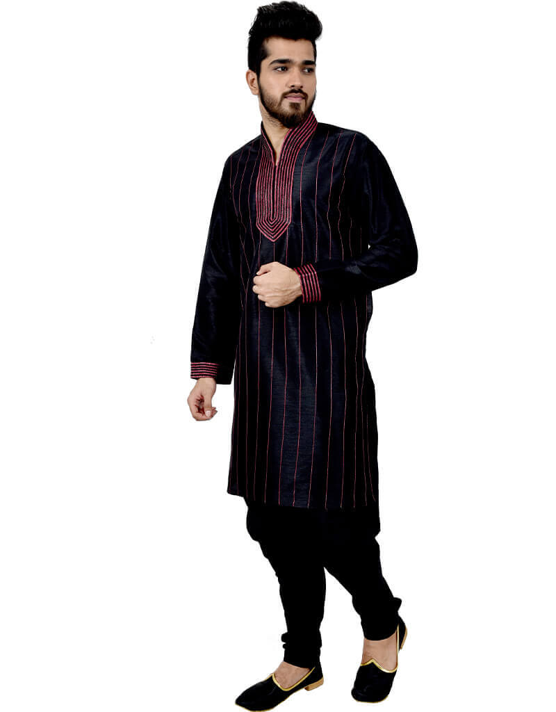 Elegant Black Kurta with Art Silk Chudidaar - Traditional Indian Ethnic Wear for Women - Perfect for Festivals, Weddings & Special Occasions
