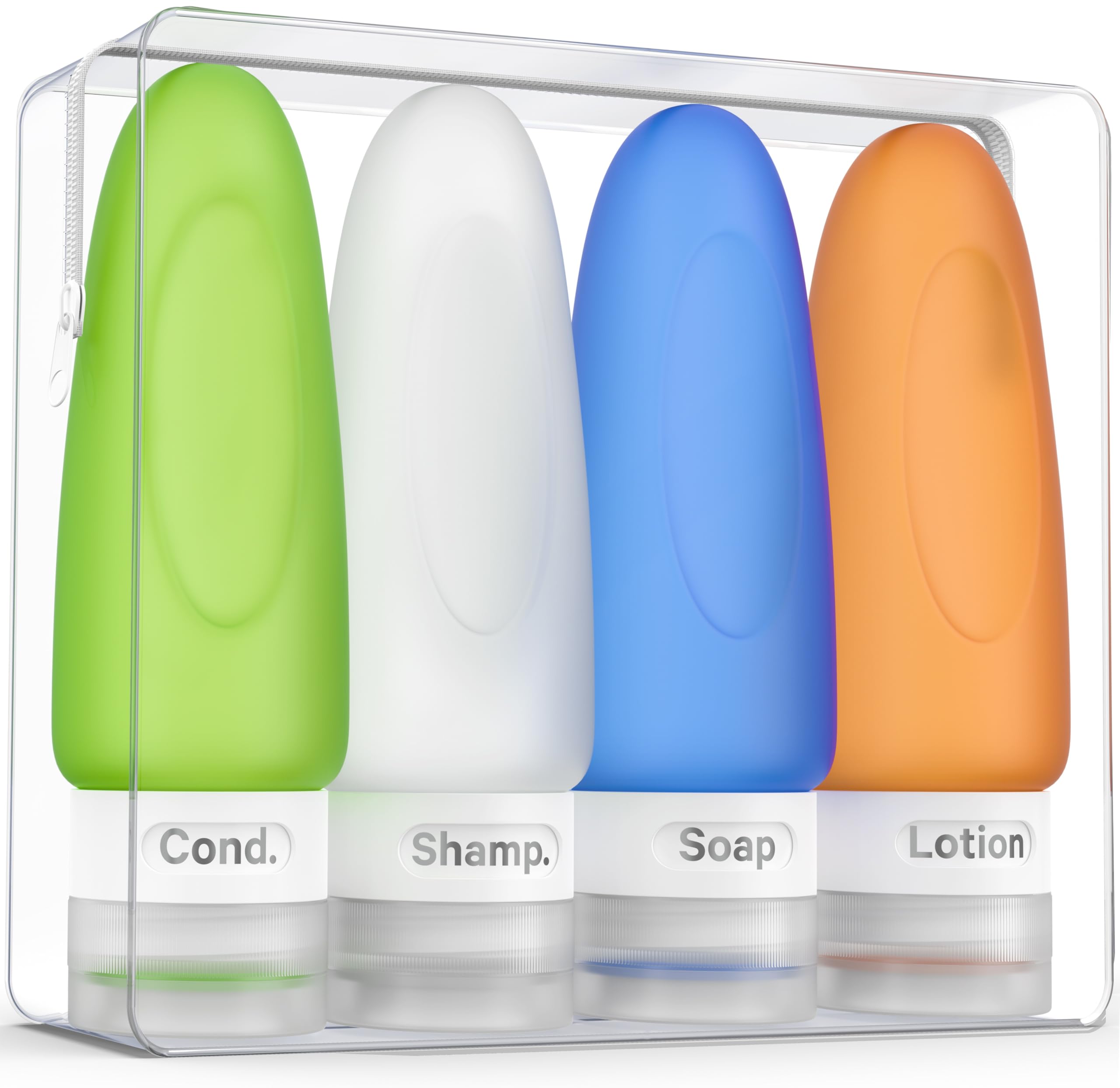 Dot&Dot Leak Proof Travel Bottles for Toiletries (3oz) - TSA Approved Silicone Shampoo & Conditioner Containers with Labels - Perfect for Airplane Carry-On, Gym, Camping & Vacation Essentials