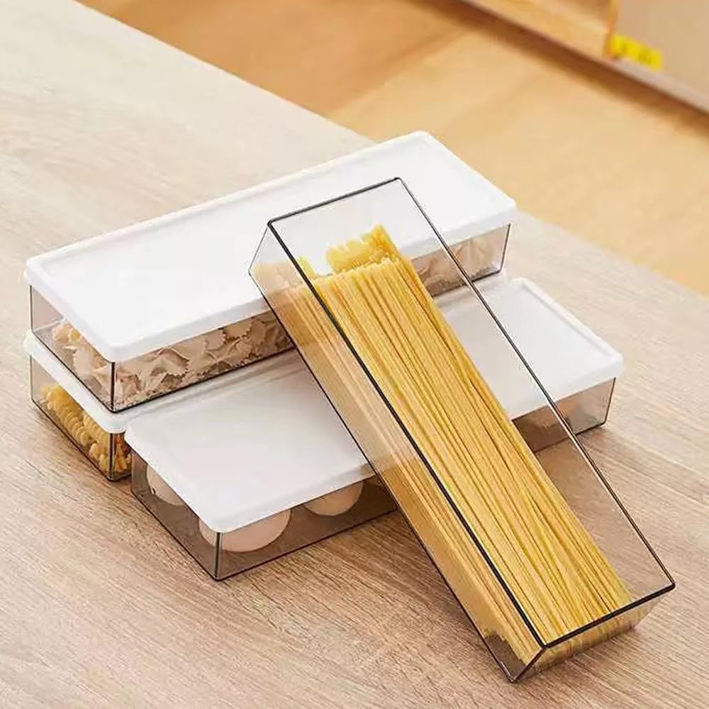 4-Pack Clear Plastic Pasta Storage Containers - Airtight Food Grade Spaghetti & Noodle Organizer with Lids for Pantry | Perfect for Meal Prep, Kitchen Organization & Bulk Food Storage
