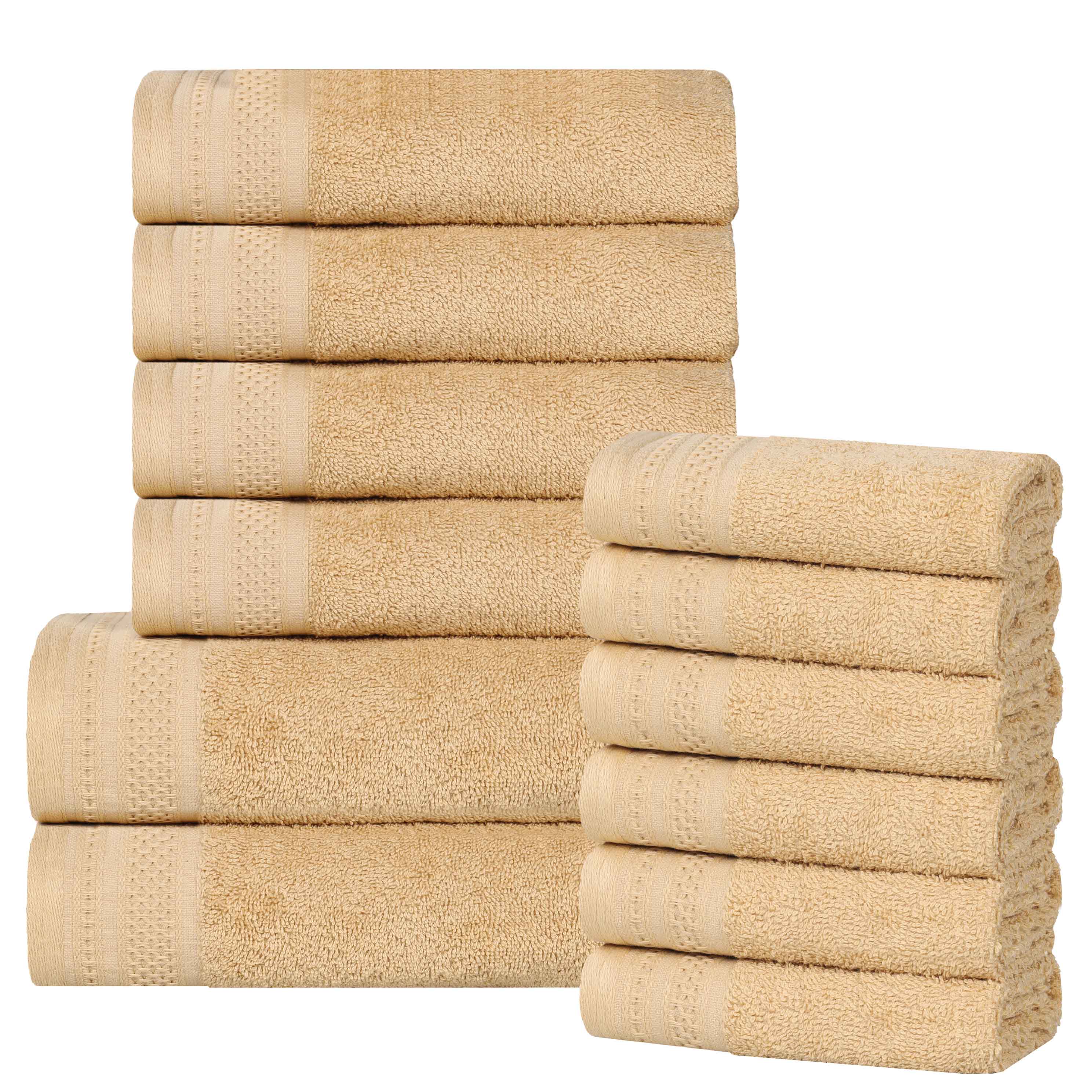 Premium Honeycomb Textured Waffle Border 12-Piece Luxury Cotton Towel Set - Soft & Absorbent Bath, Spa, and Guest Towels for Home & Hotel Use