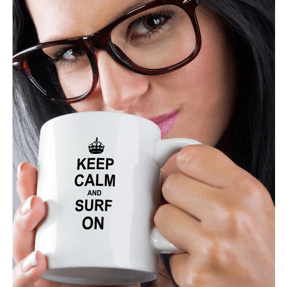 3D Rose Keep Calm and Surf Ceramic Coffee Mug - 15 oz Insulated Travel Cup for Office, Home & Beach - Funny Surfing Gift for Men & Women