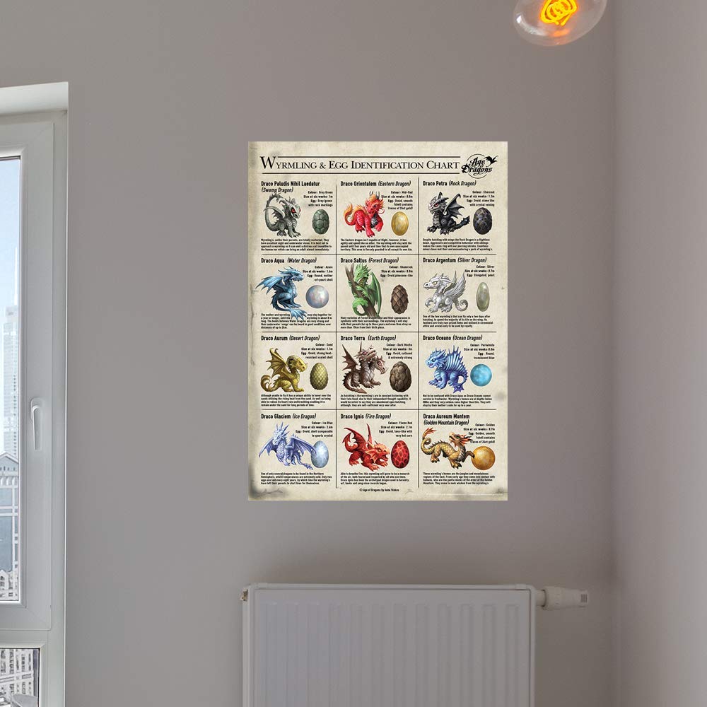 Anne Stokes Wymlings and Dragon Egg Size Chart Poster - Officially Licensed Fantasy Wall Art for Home Decor, Bedroom, Kitchen & Living Room - Perfect for Dragon Lovers and Fantasy Theme Rooms