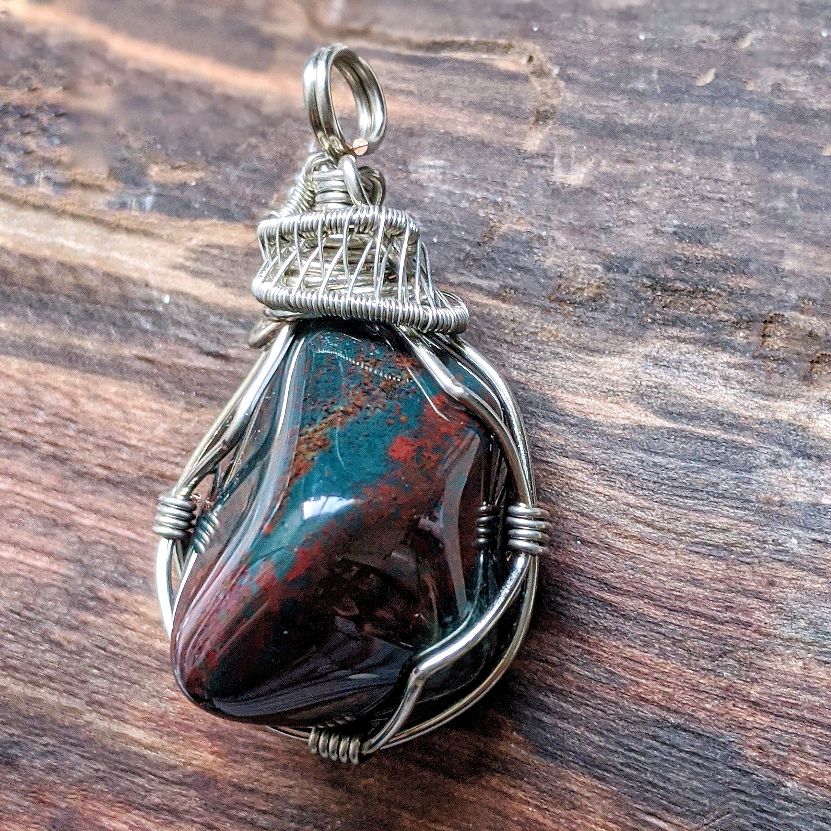 Natural Bloodstone Necklace with White Gold Plated Brass Pendant - Healing Crystal Jewelry for Women, Meditation & Energy Balancing