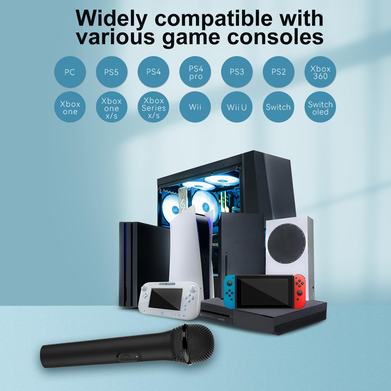 Professional UHF Wireless USB Microphone - Metal Handheld Dynamic Mic with USB Receiver for PC, Laptop, Gaming & Karaoke | Compatible with Xbox Series X/S, PS5, Nintendo Switch OLED & Wii | Perfect for Streaming, Podcasting & Singing Practice
