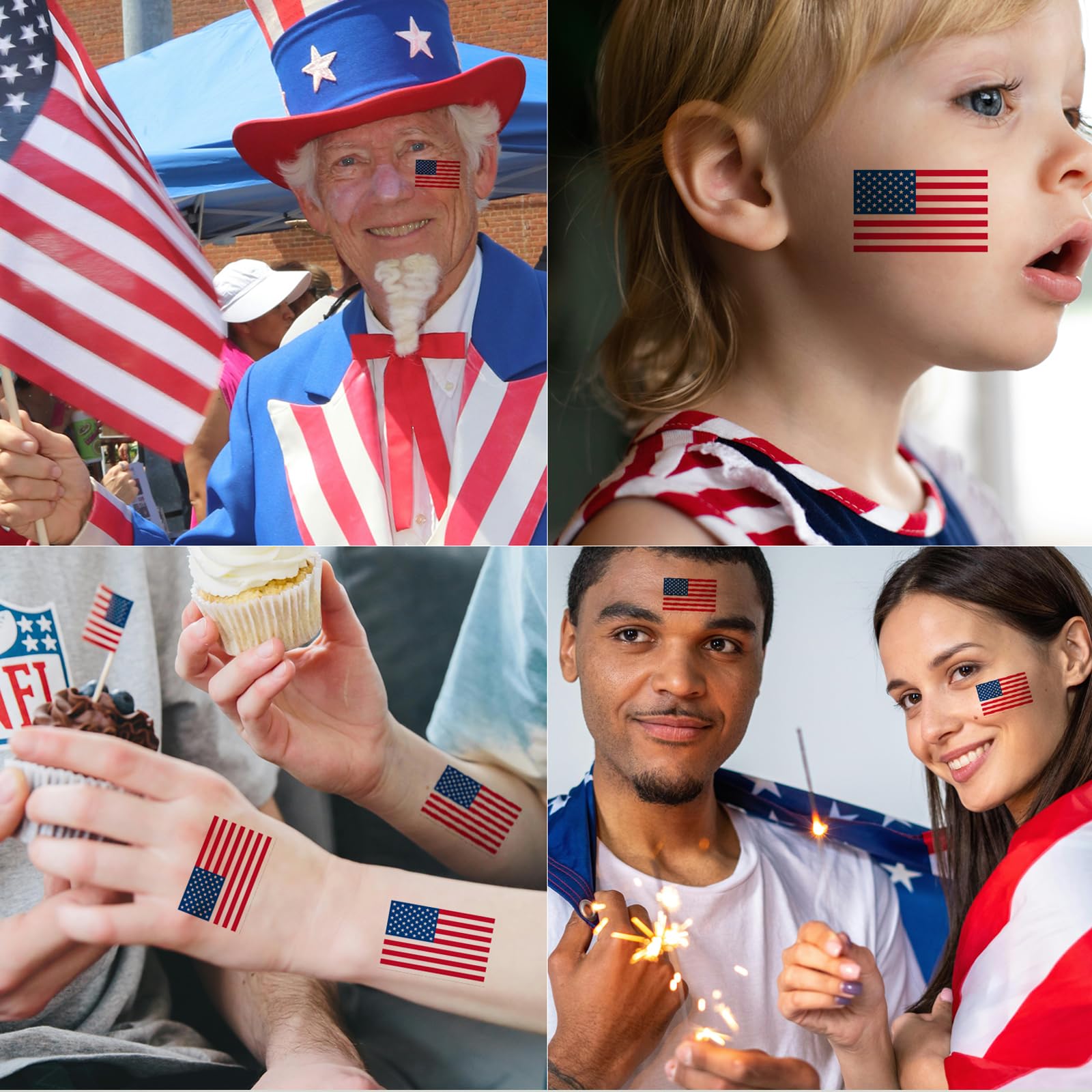 **20-Pack American Flag Temporary Tattoos - Patriotic USA Flag Fake Tattoo Stickers for Men, Women & Kids - Perfect for 4th of July, Independence Day, Memorial Day & Patriotic Events - Great for Face, Arms & Body Decoration**