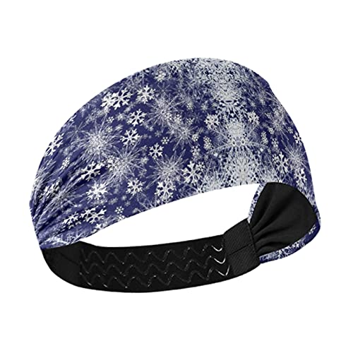 Blue & White Grunge Style Christmas Snowflakes Women's Headbands - Stretchy Breathable Yoga Headband for Workout, Exercise & Sports - Sweat Wicking Hair Bands & Head Wraps - Perfect for Yoga, Running, Gym & Outdoor Activities